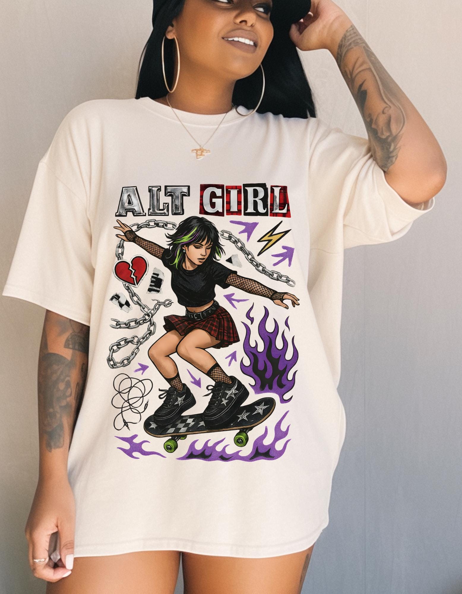 Alt Girl Skateboarder Y2K Grunge Tee | Vintage Skateboard Graphic Shirt Streetwear Fashion