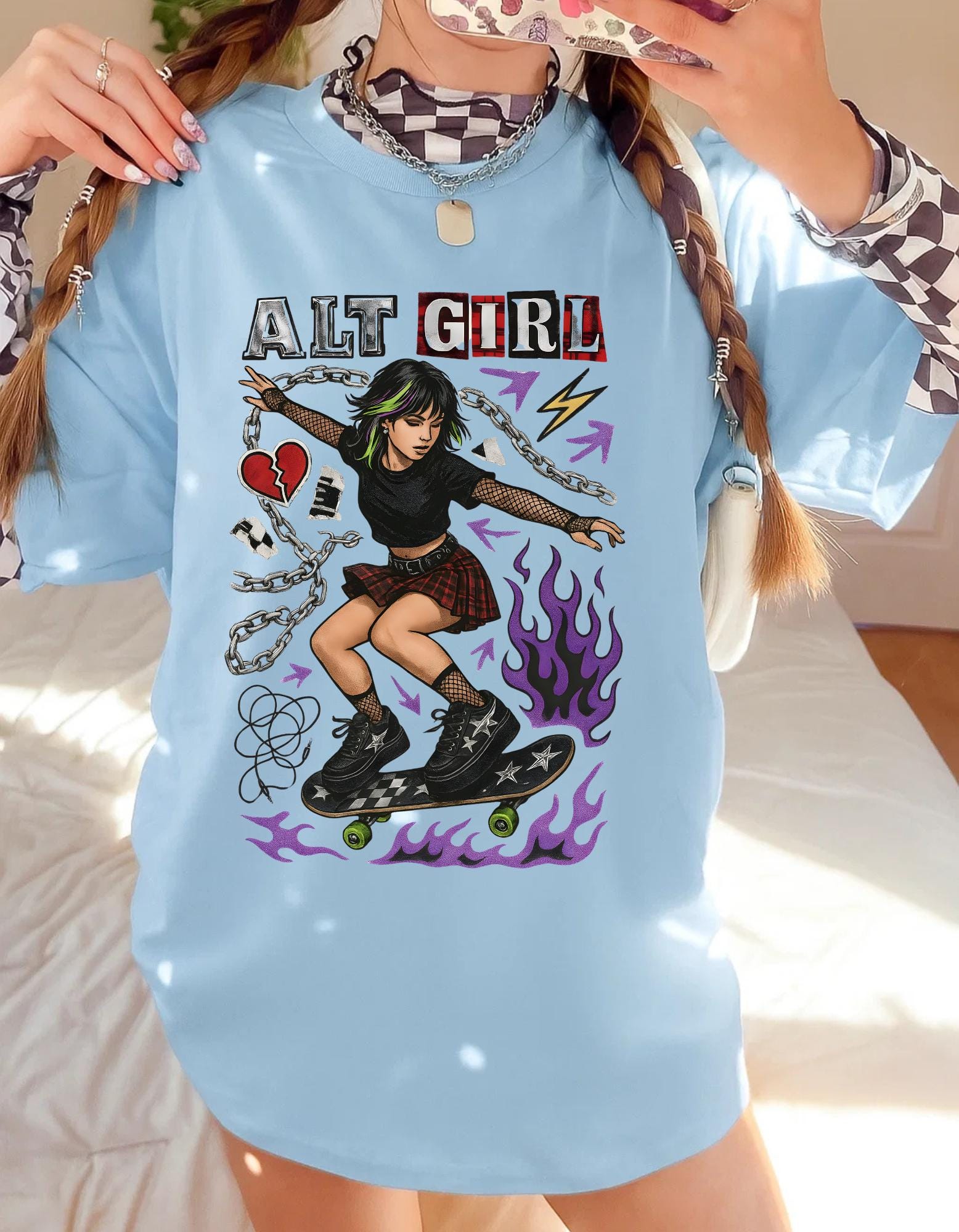 Alt Girl Skateboarder Y2K Grunge Tee | Vintage Skateboard Graphic Shirt Streetwear Fashion