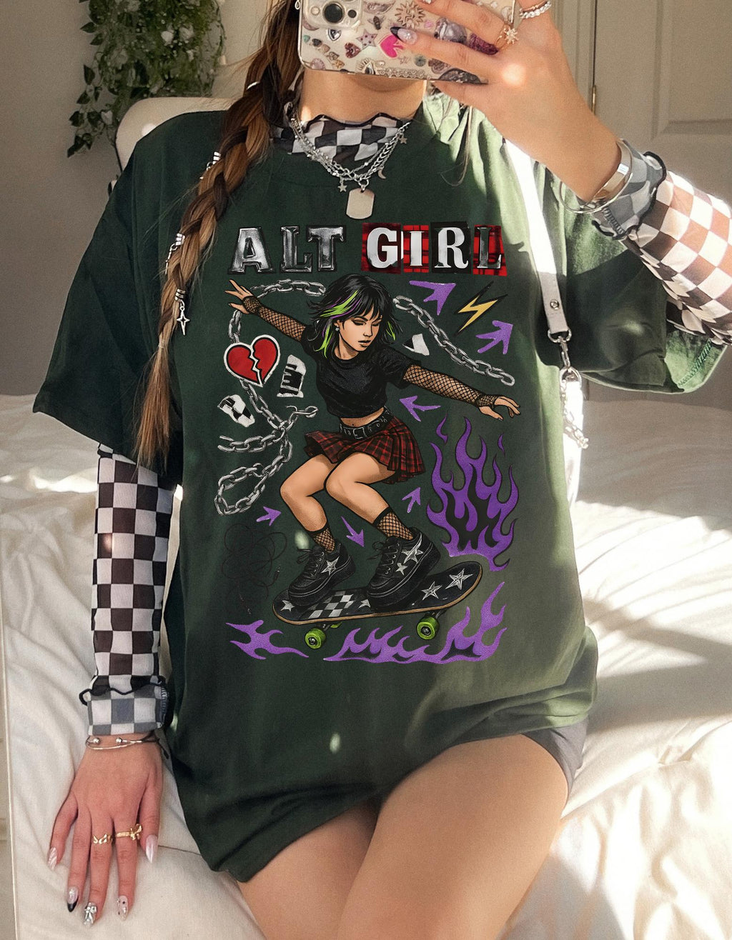 Alt Girl Skateboarder Y2K Grunge Tee | Vintage Skateboard Graphic Shirt Streetwear Fashion