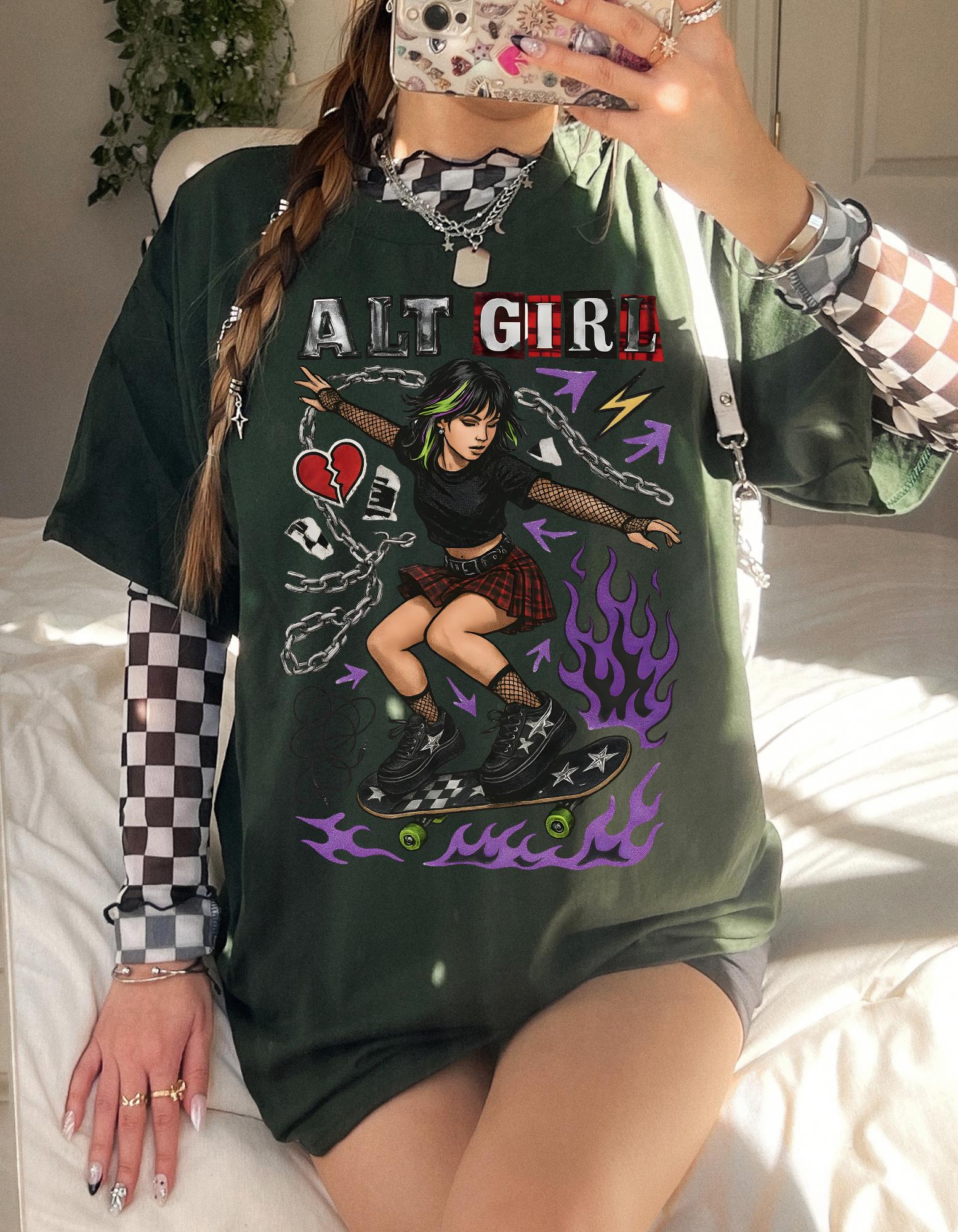 Alt Girl Skateboarder Y2K Grunge Tee | Vintage Skateboard Graphic Shirt Streetwear Fashion