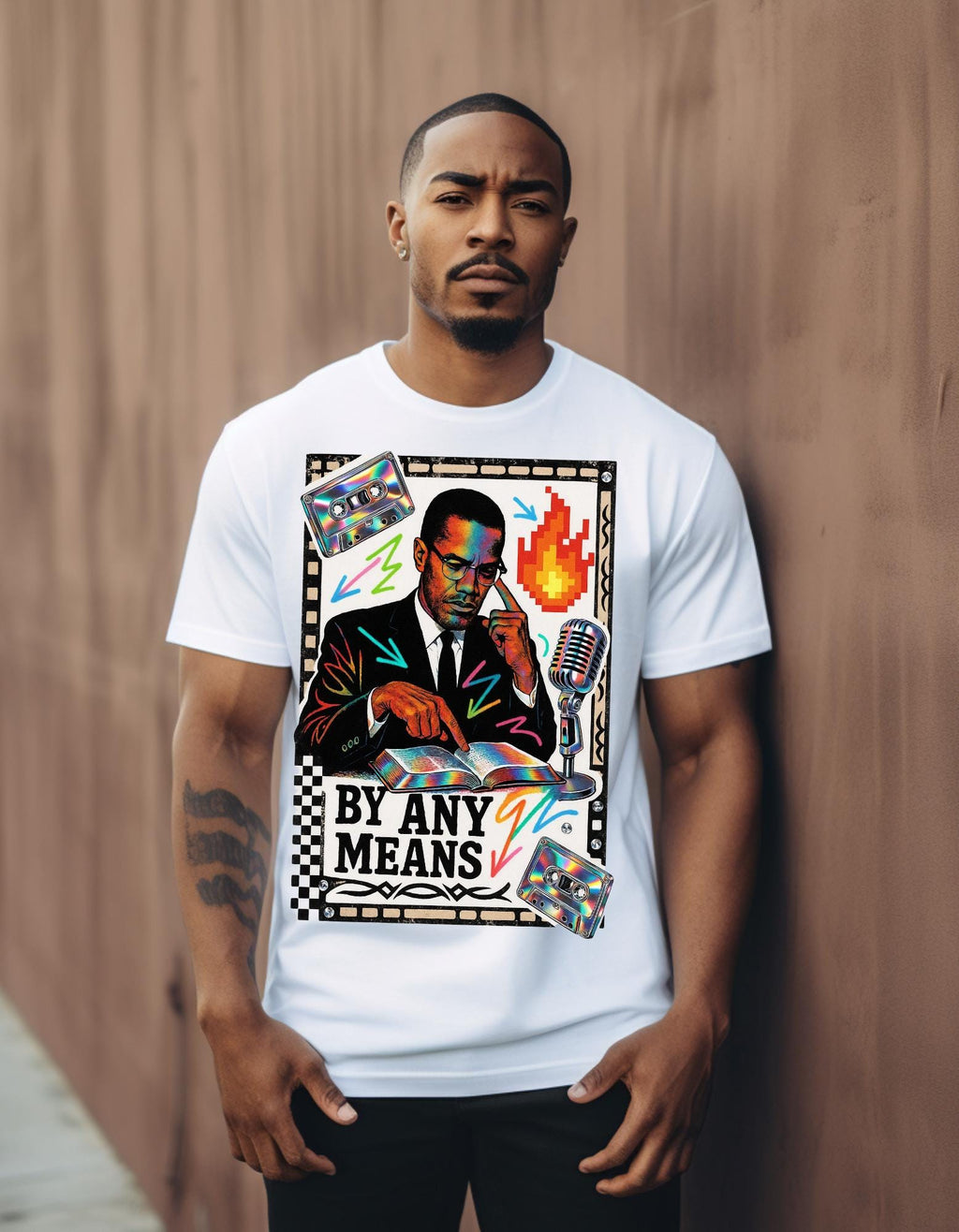 Malcolm Black History Month Tee - By Any Means Civil Rights Quote Shirt Activist Design