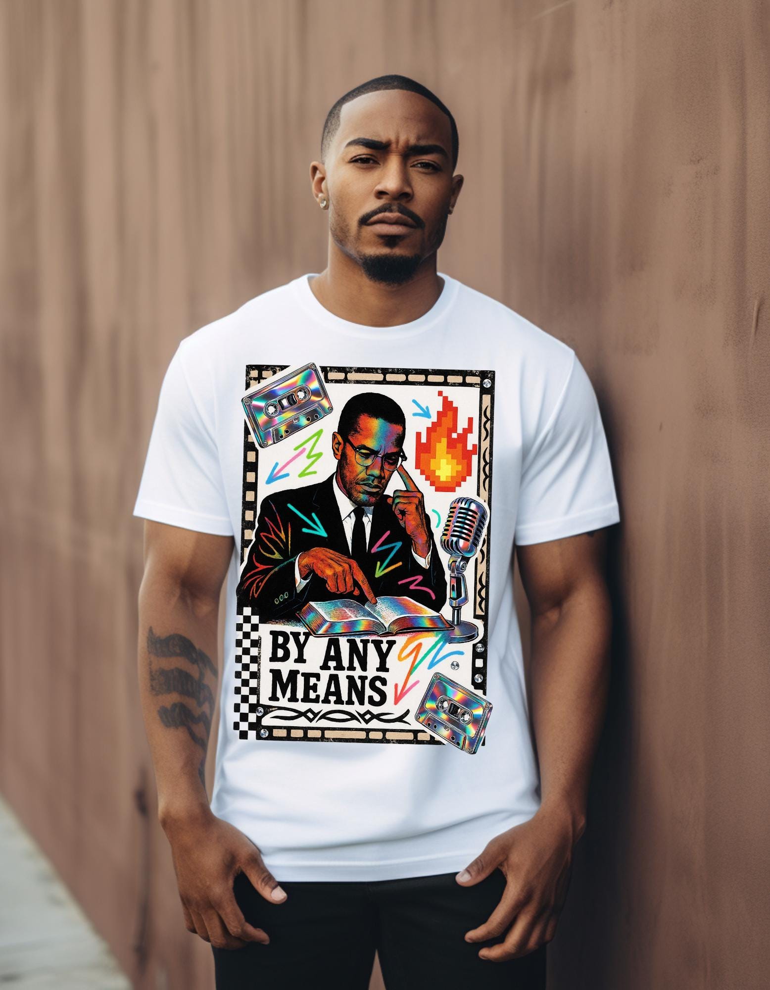 Malcolm Black History Month Tee - By Any Means Civil Rights Quote Shirt Activist Design