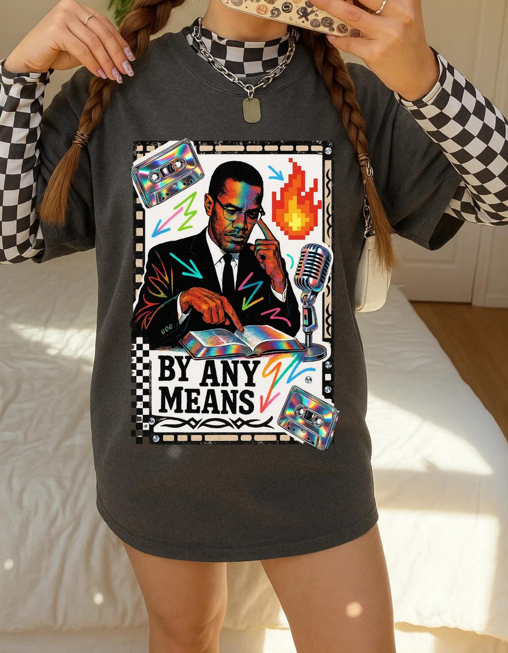 Malcolm Black History Month Tee - By Any Means Civil Rights Quote Shirt Activist Design
