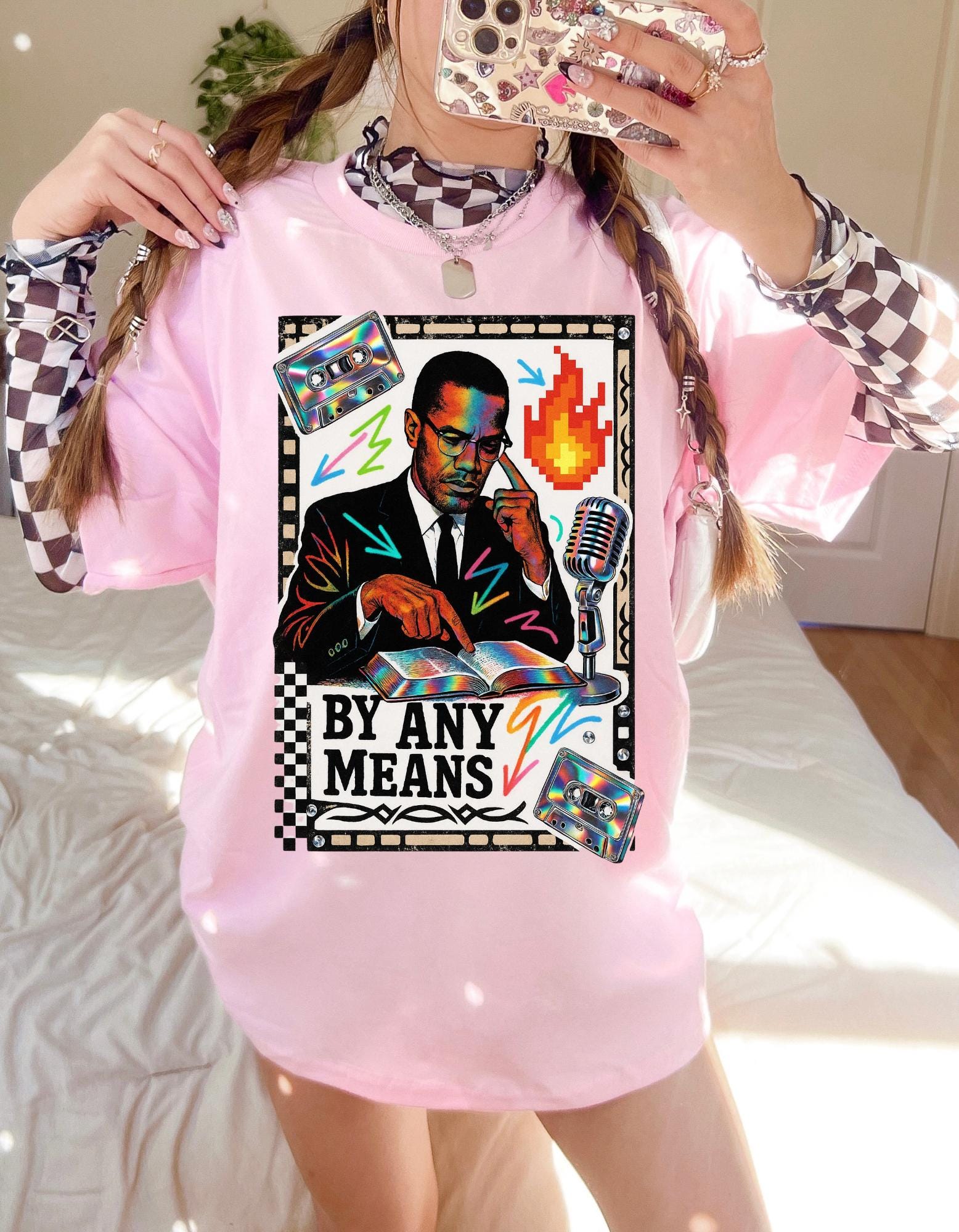 Malcolm Black History Month Tee - By Any Means Civil Rights Quote Shirt Activist Design