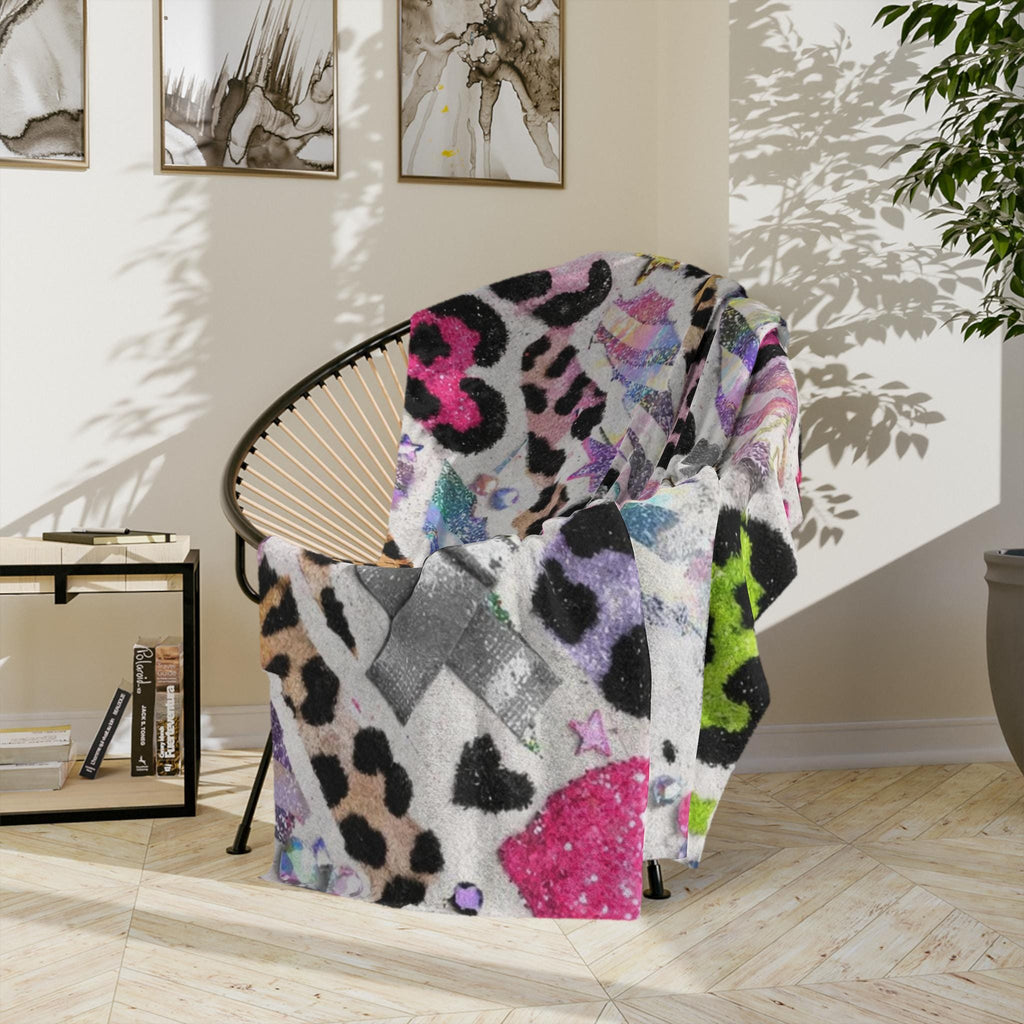 Neon Leopard Hearts Blanket Velveteen Microfiber Throw Girls Bedroom Decor Teen Gift Cozy Pastel Animal Print