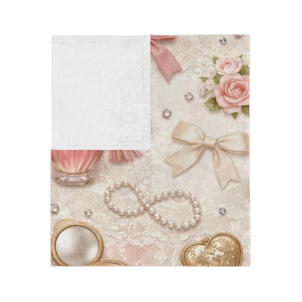 Ballet Accessories Pattern Velveteen Microfiber Blanket | Shoes Ribbons Perfume Pink Floral Vintage Gift Girly Bedroom Decor