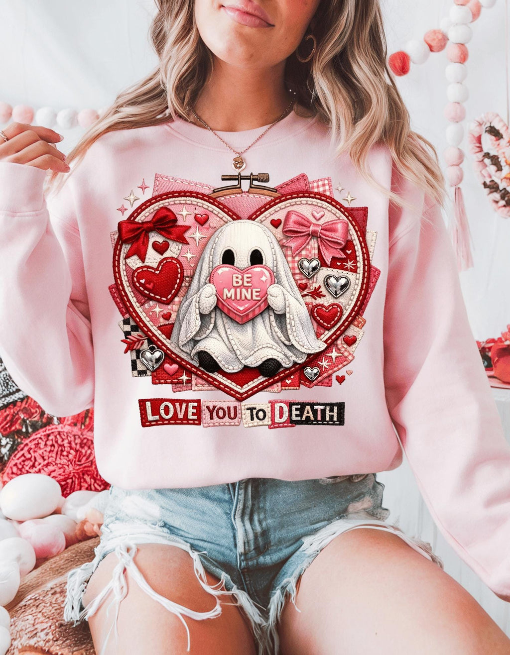 Ghost Holding Heart Love You To Death Sweatshirt Valentine Gothic Spooky Unisex Crewneck Gift