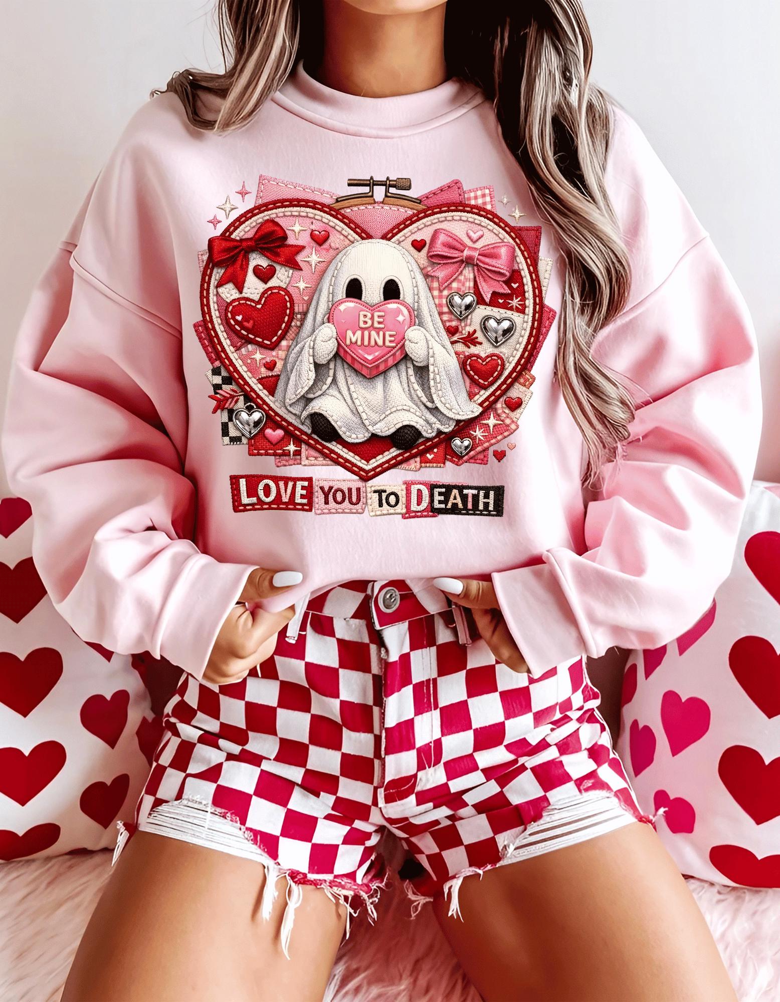 Ghost Holding Heart Love You To Death Sweatshirt Valentine Gothic Spooky Unisex Crewneck Gift