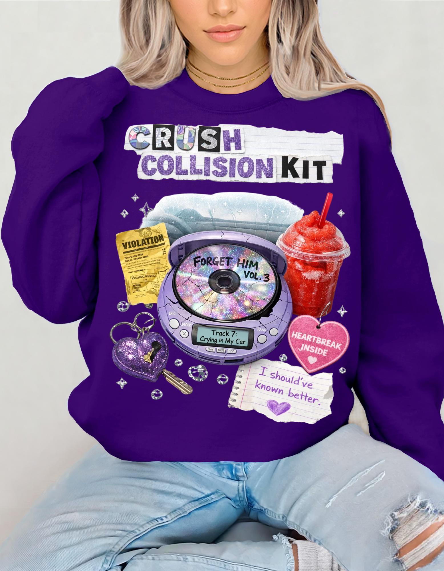 Crush Collision Kit Sweatshirt | Retro Collage Heart Locket Slushie Cassette Aesthetic Pullover