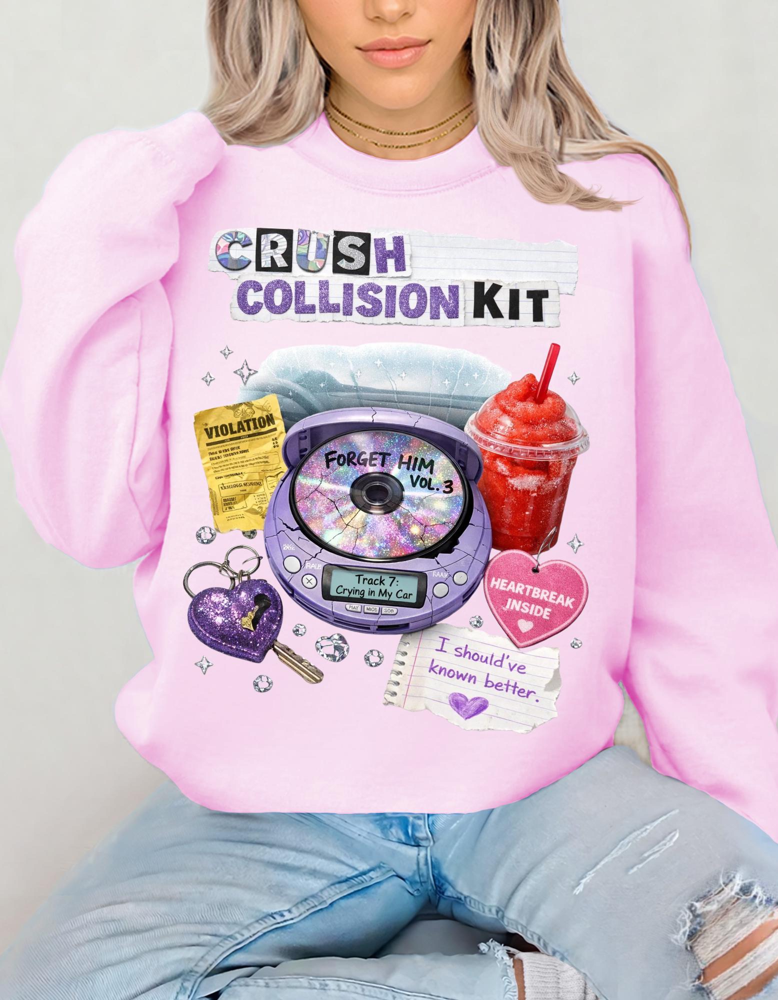 Crush Collision Kit Sweatshirt | Retro Collage Heart Locket Slushie Cassette Aesthetic Pullover