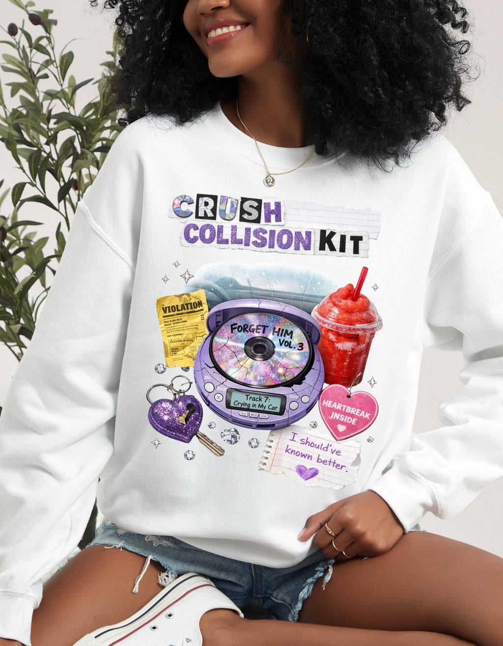Crush Collision Kit Sweatshirt | Retro Collage Heart Locket Slushie Cassette Aesthetic Pullover