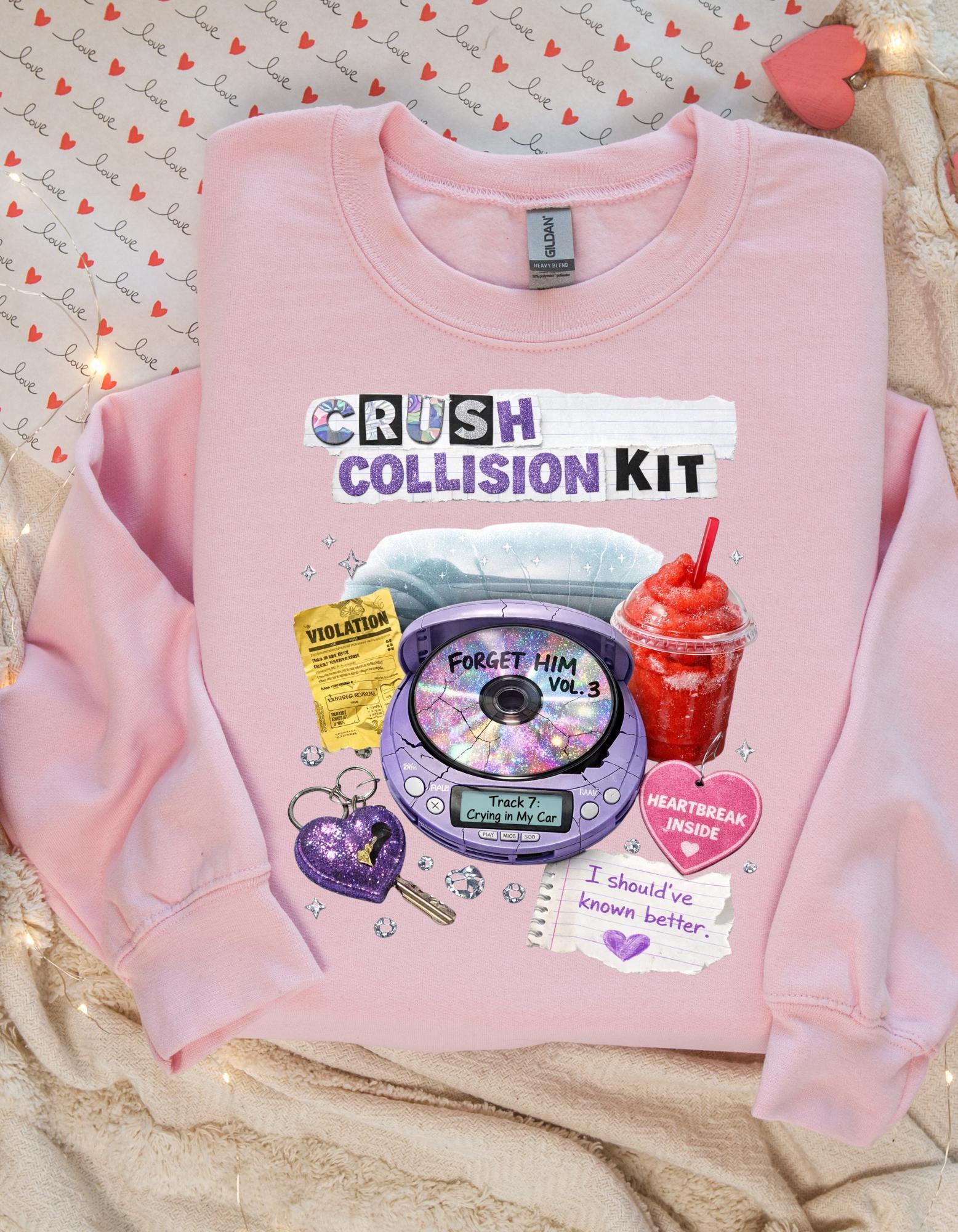 Crush Collision Kit Sweatshirt | Retro Collage Heart Locket Slushie Cassette Aesthetic Pullover