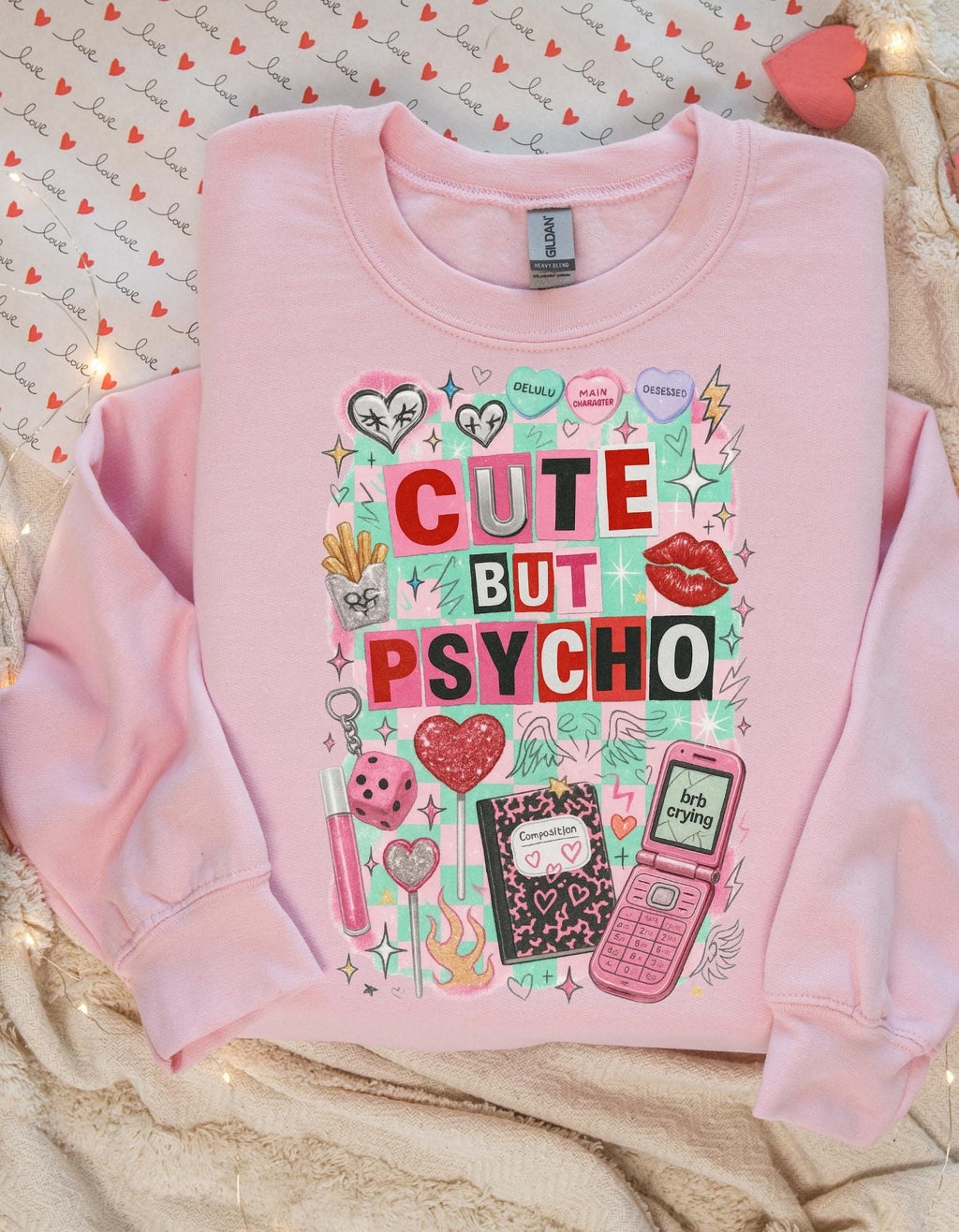 Cute But Psycho Sweatshirt Pastel Kawaii Collage Graphic Crewneck Sweater Aesthetic Funny Retro Art