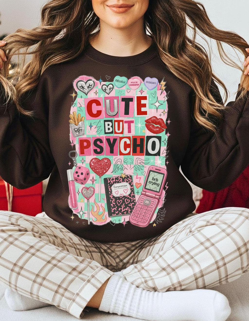 Cute But Psycho Sweatshirt Pastel Kawaii Collage Graphic Crewneck Sweater Aesthetic Funny Retro Art