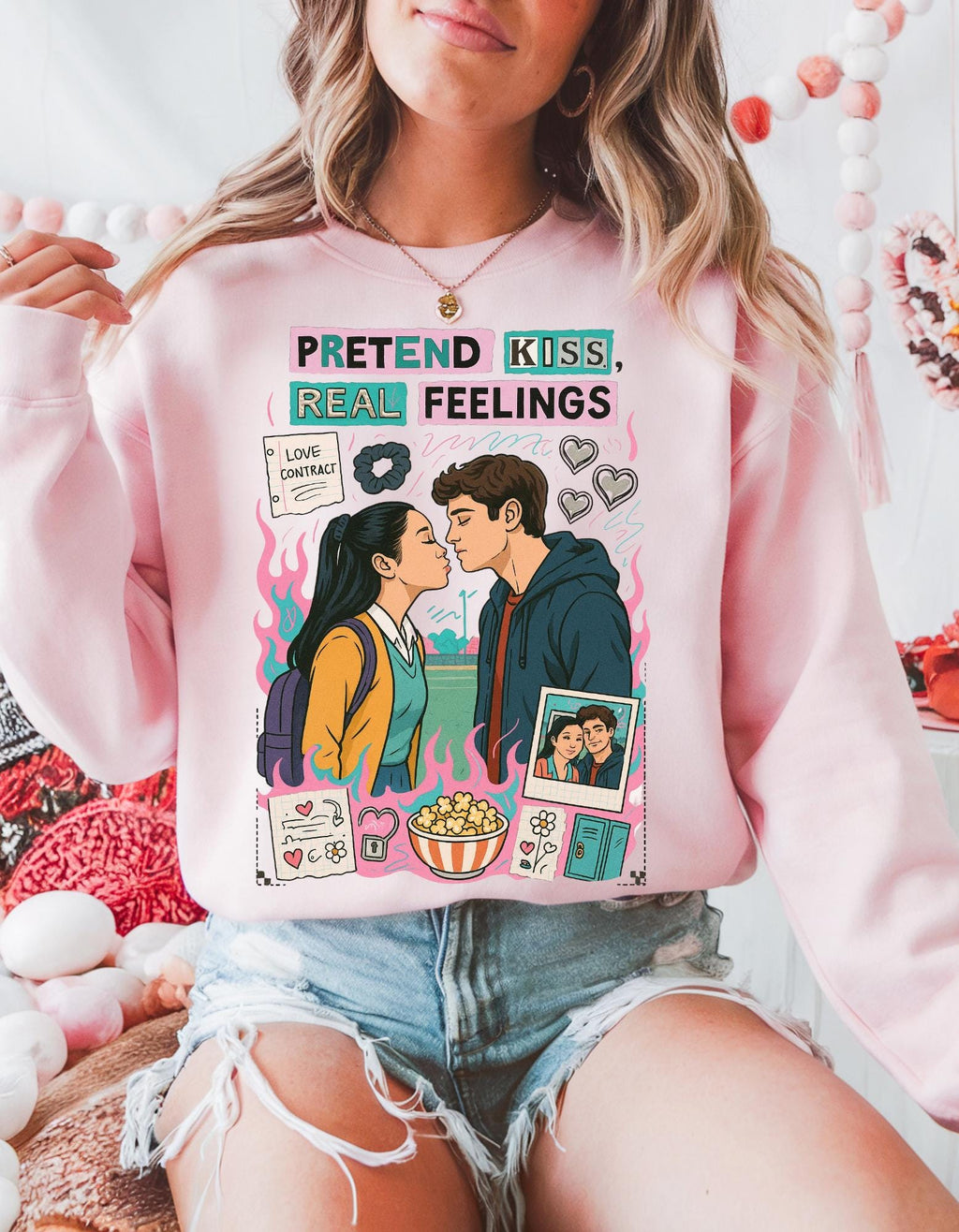 Romcom Fake Relationship Sweatshirt | Pretend Kiss Childhood Lovers Romance Design Bookish Gift