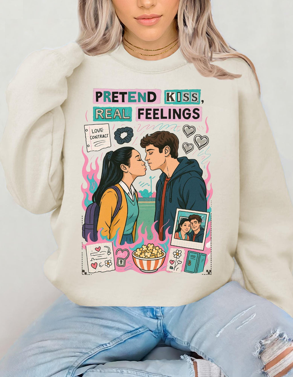 Romcom Fake Relationship Sweatshirt | Pretend Kiss Childhood Lovers Romance Design Bookish Gift