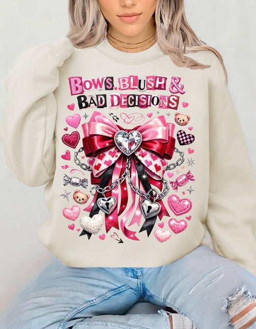Bows Blush Bad Decisions Sweatshirt Coquette Girlfriend Vibes Cute Romantic Gift Pink Cozy Crewneck