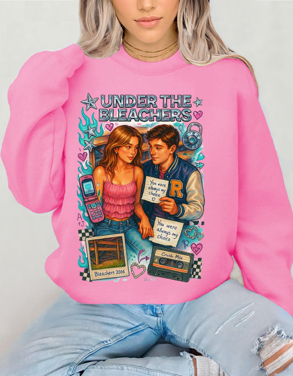 Fireworks Late Night Talks Crewneck Sweatshirt | Retro Polaroid Couple Illustration Vintage Romantic Gift