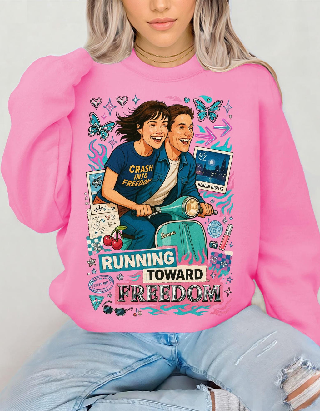 Y2K Vespa Couple Sweatshirt | Retro Travel Love Story