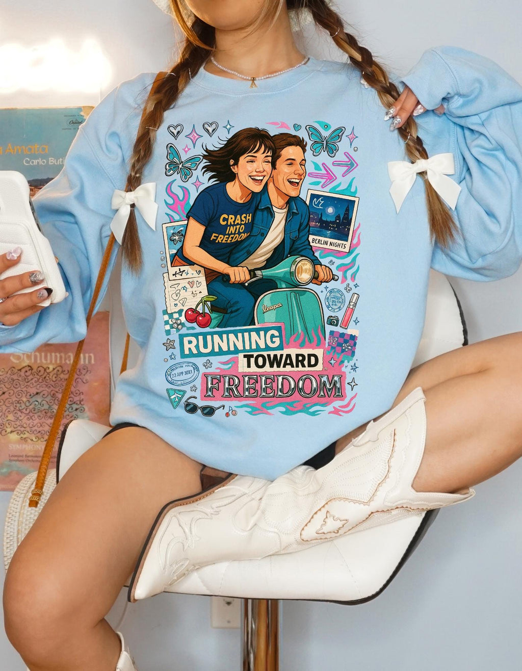Y2K Vespa Couple Sweatshirt | Retro Travel Love Story