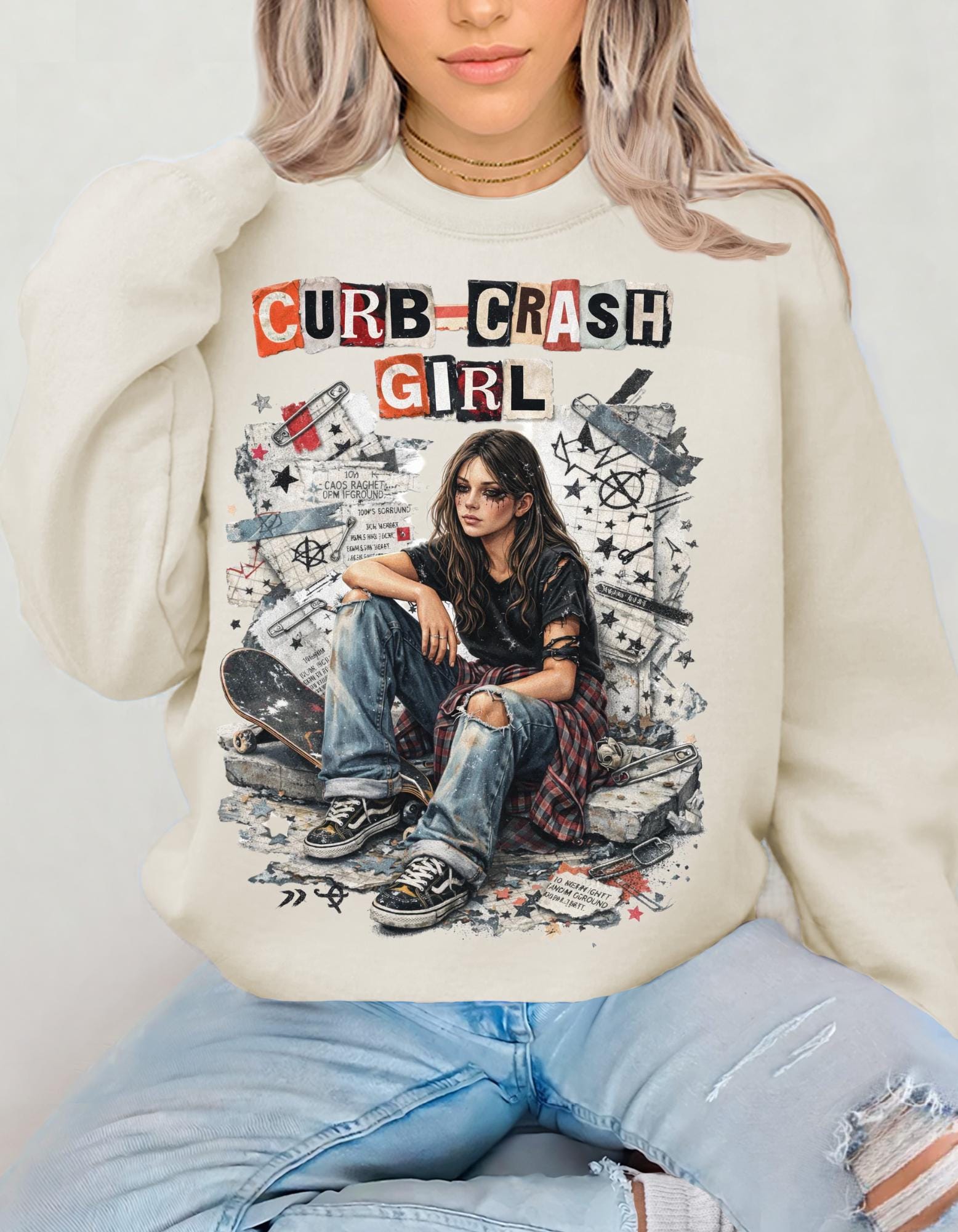 Curb Crash Girl sweatshirt | vintage grunge graphic crewneck