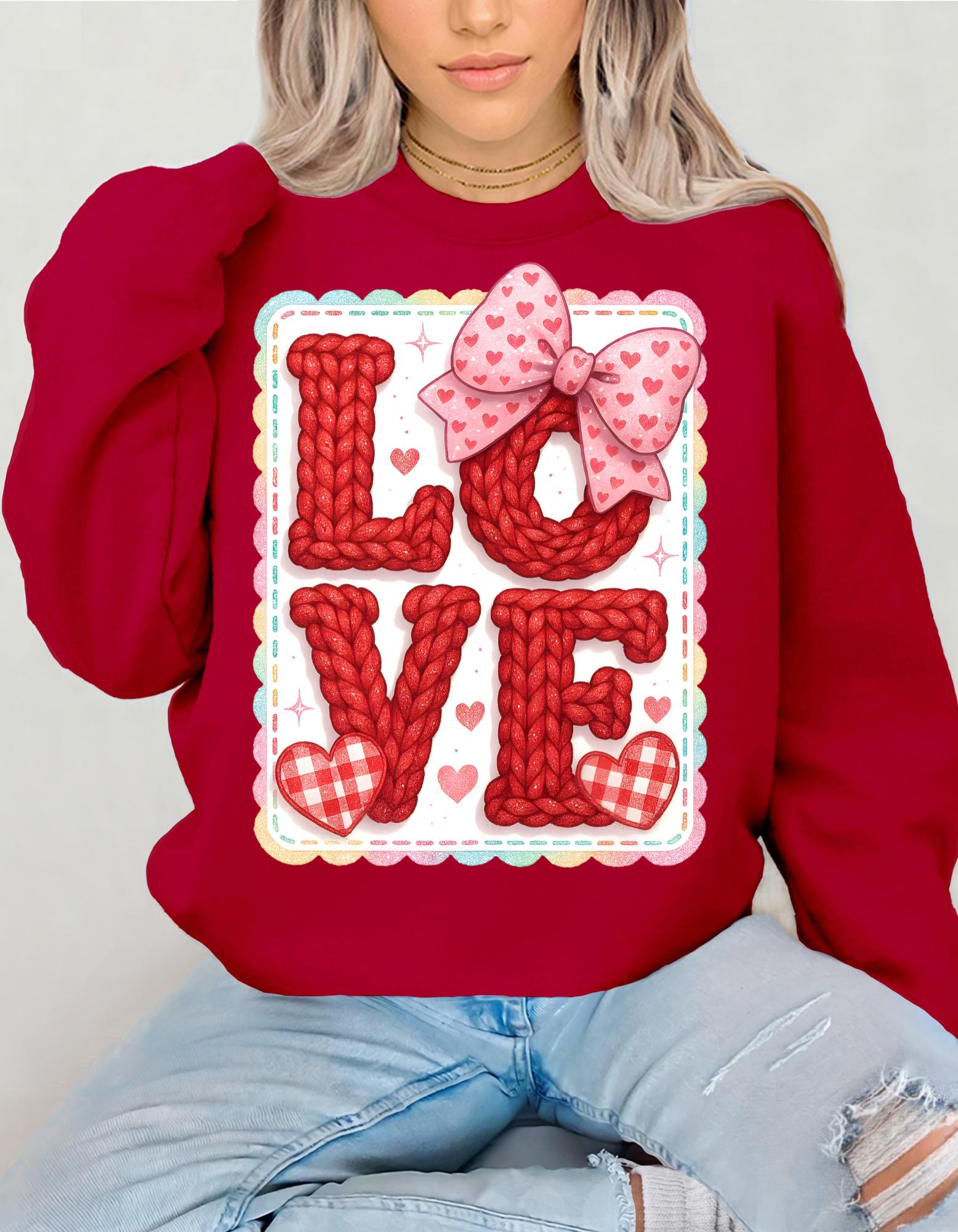 Love Patchwork Valentine's Day Faux Embroidery Sweatshirt - Romantic Cozy Gift for Her
