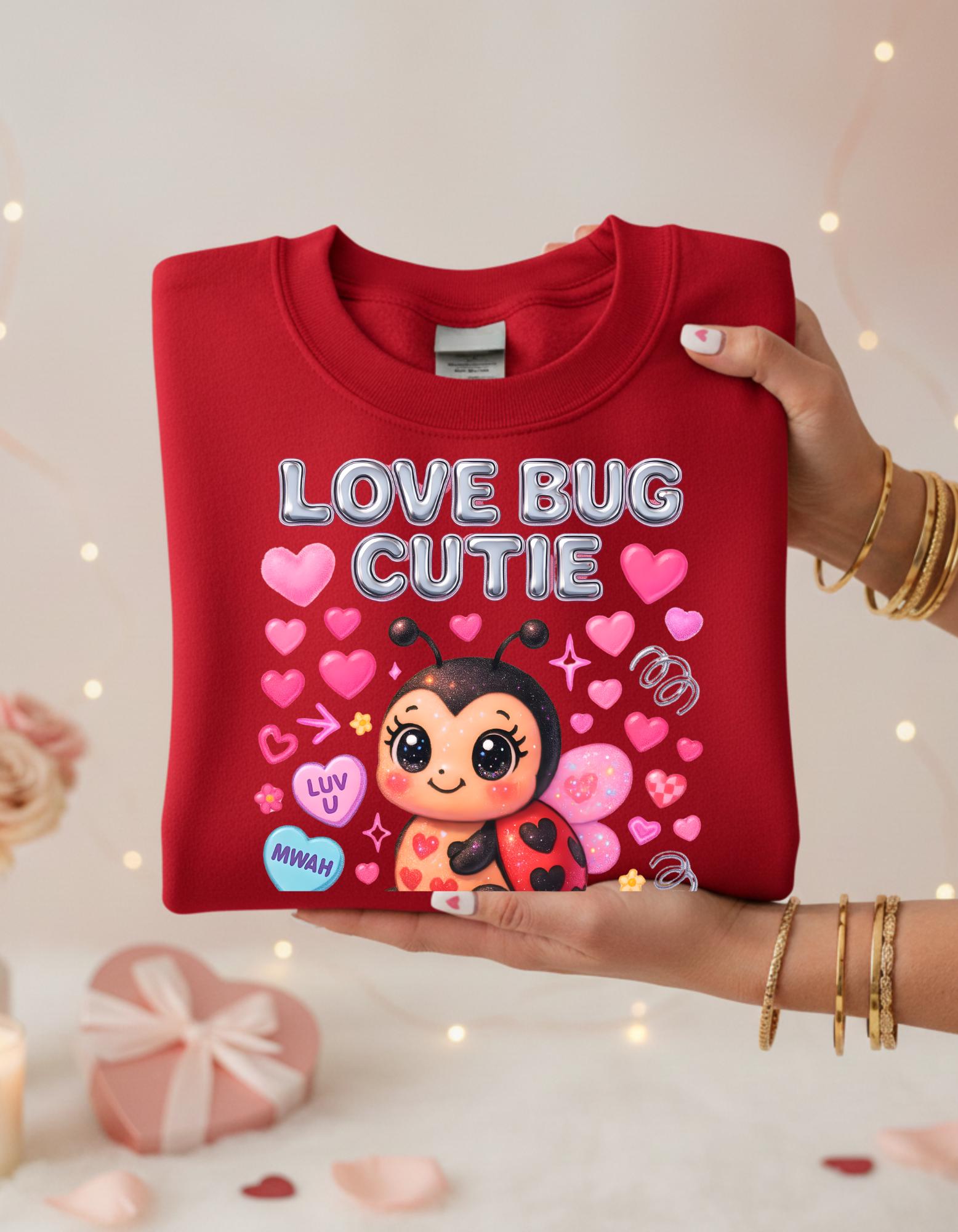 Love Bug Cutie Ladybug Valentine Hearts Bow Sweatshirt - Cozy Crewneck Sweater Kids Unisex Gift