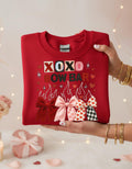 XOXO Bow Bar Valentine Hearts Sweatshirt | Pink Red Ribbon Design Crewneck Pullover Gift