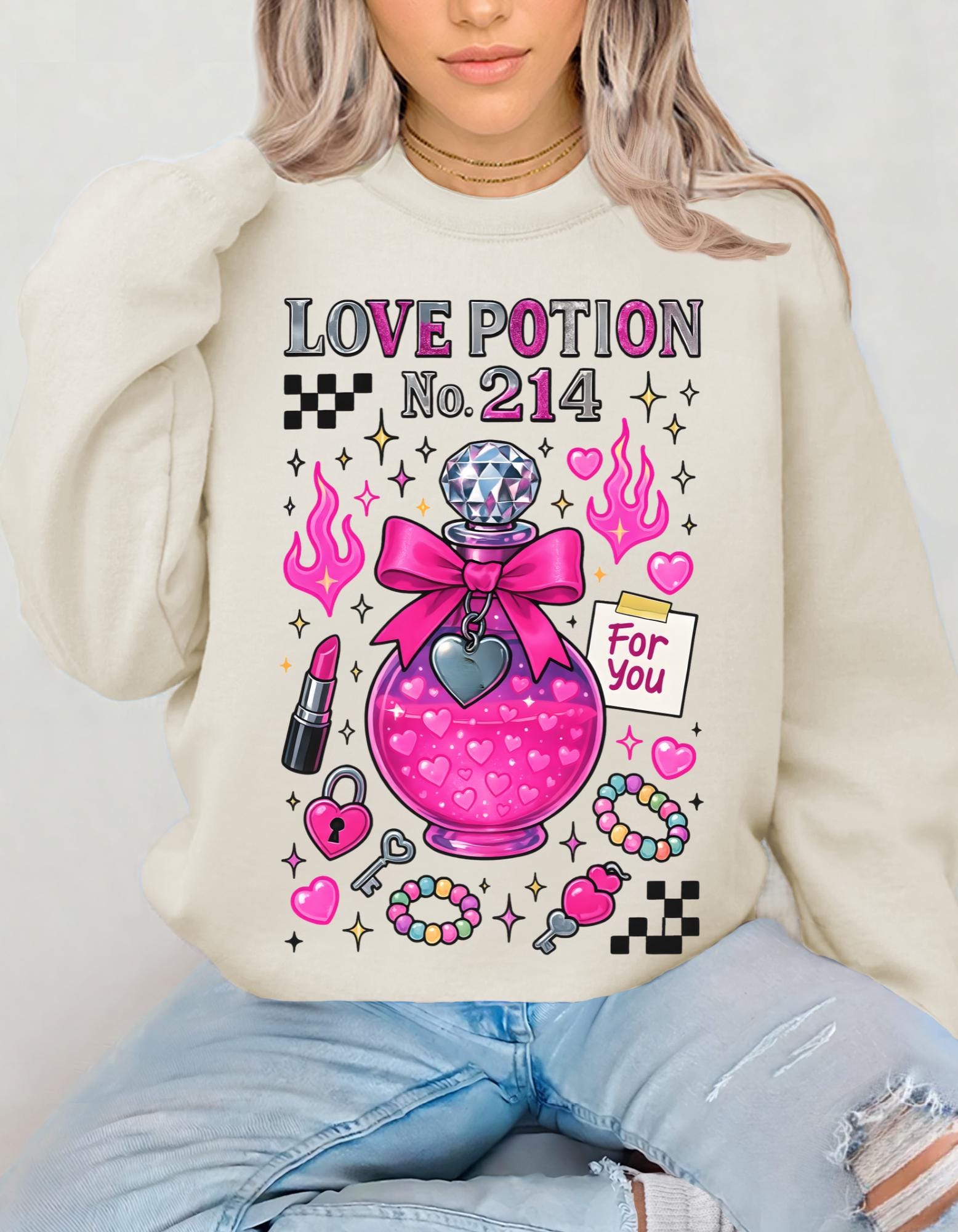 Love Potion No. 214 Sweatshirt | Pink Potion Bottle Graphic