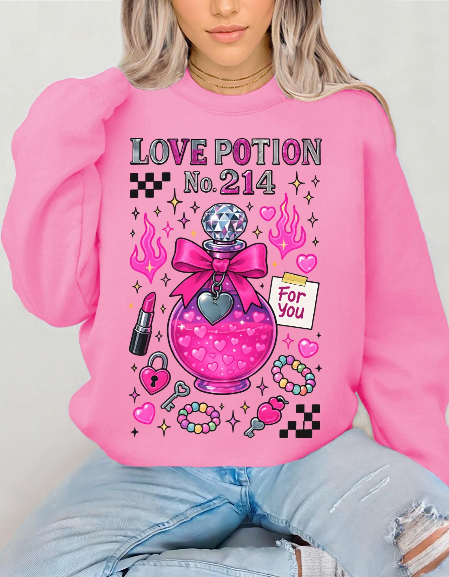 Love Potion No. 214 Sweatshirt | Pink Potion Bottle Graphic