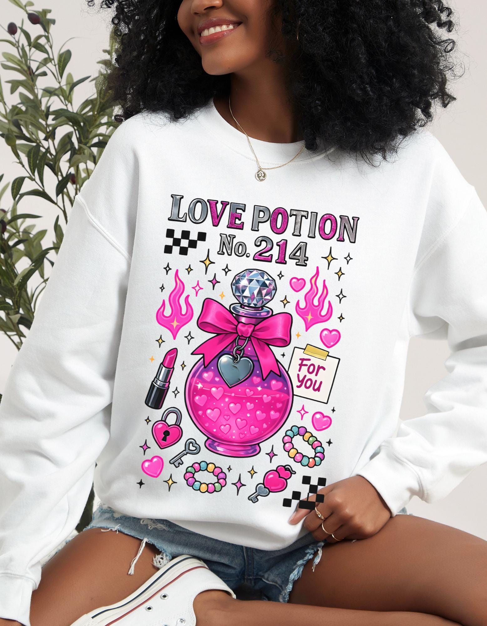 Love Potion No. 214 Sweatshirt | Pink Potion Bottle Graphic