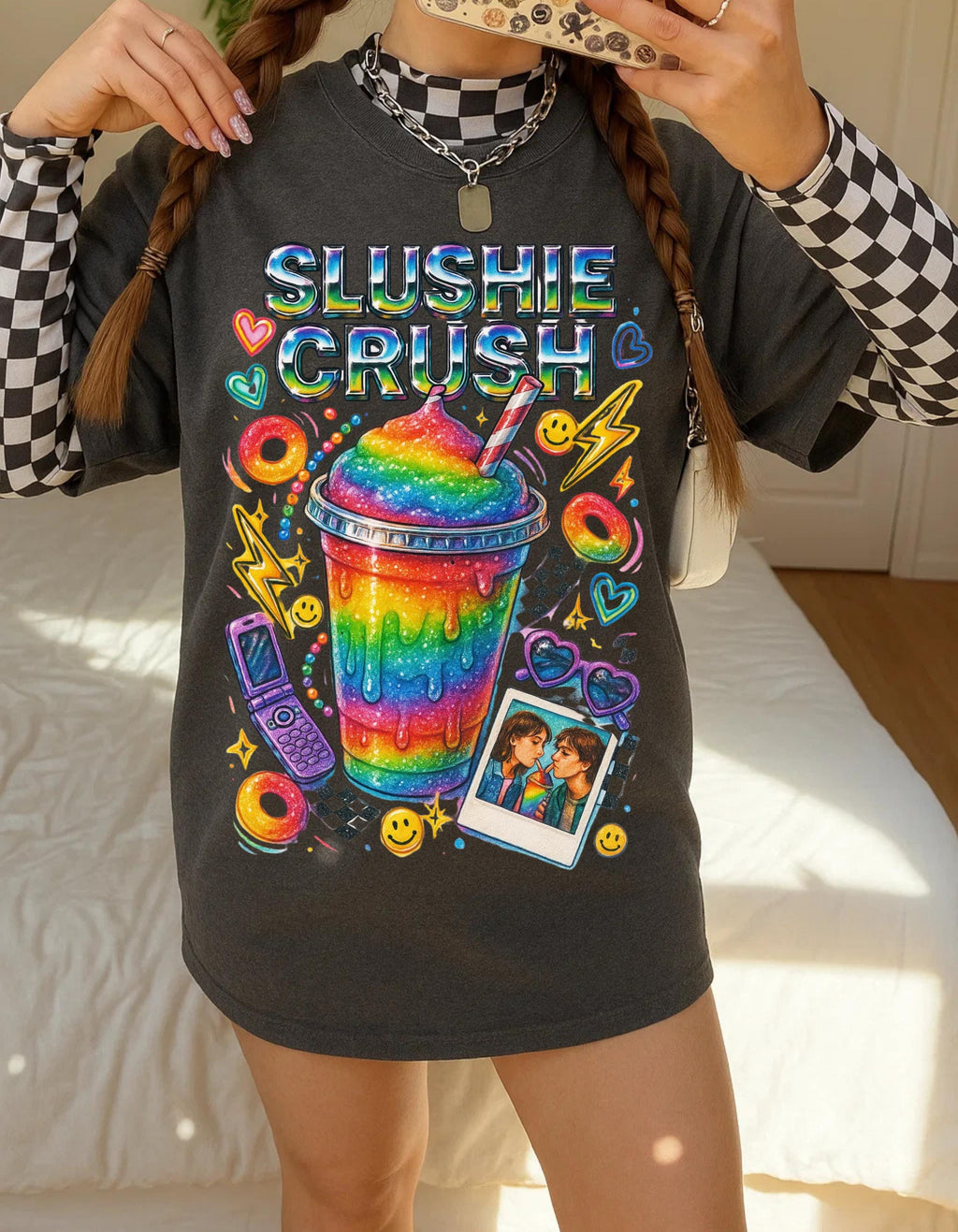 Rainbow Slushie Crush Tee Retro Snack Drink Graphic T-Shirt Vintage 90s Summer Beverage Apparel