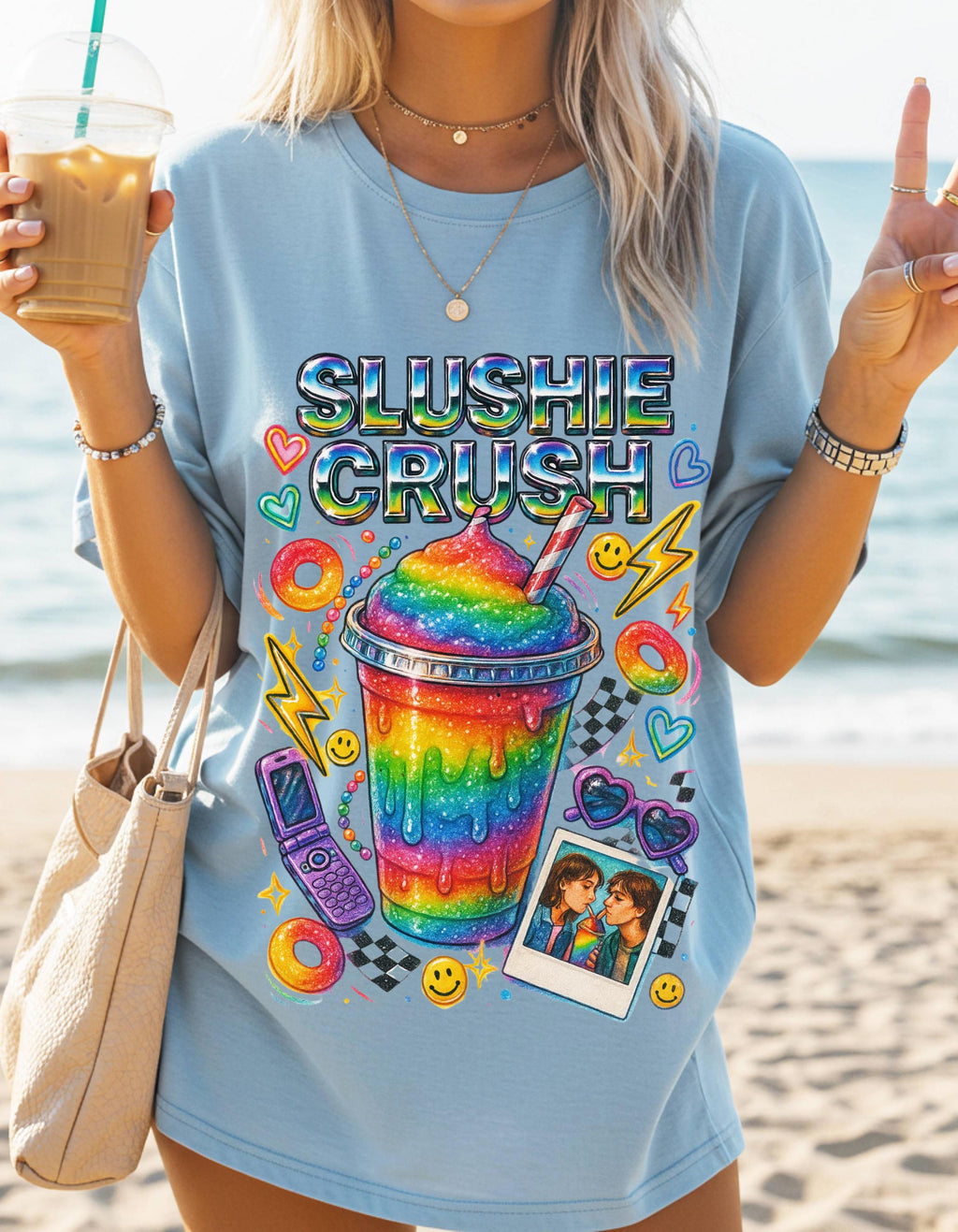 Rainbow Slushie Crush Tee Retro Snack Drink Graphic T-Shirt Vintage 90s Summer Beverage Apparel
