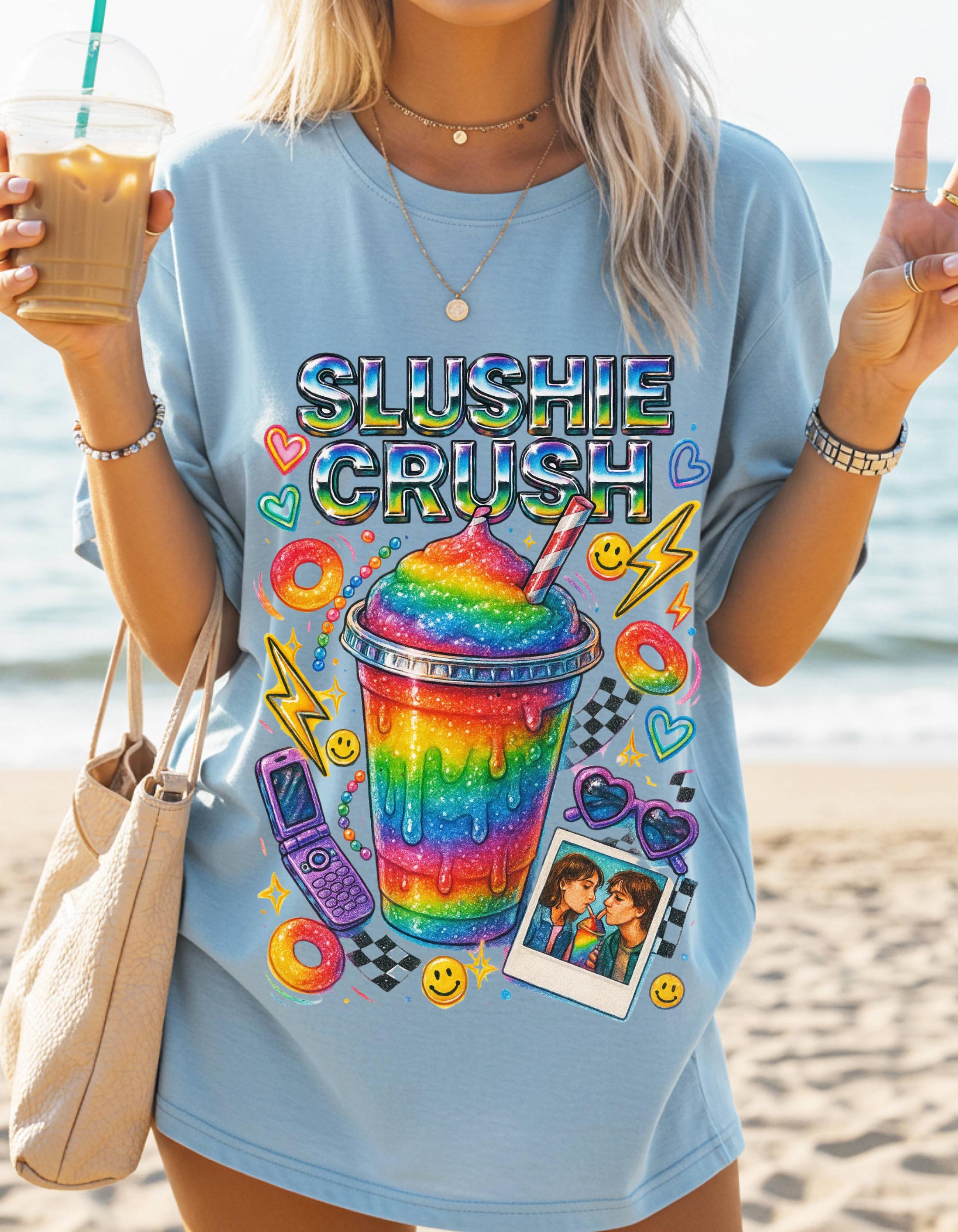 Rainbow Slushie Crush Tee Retro Snack Drink Graphic T-Shirt Vintage 90s Summer Beverage Apparel