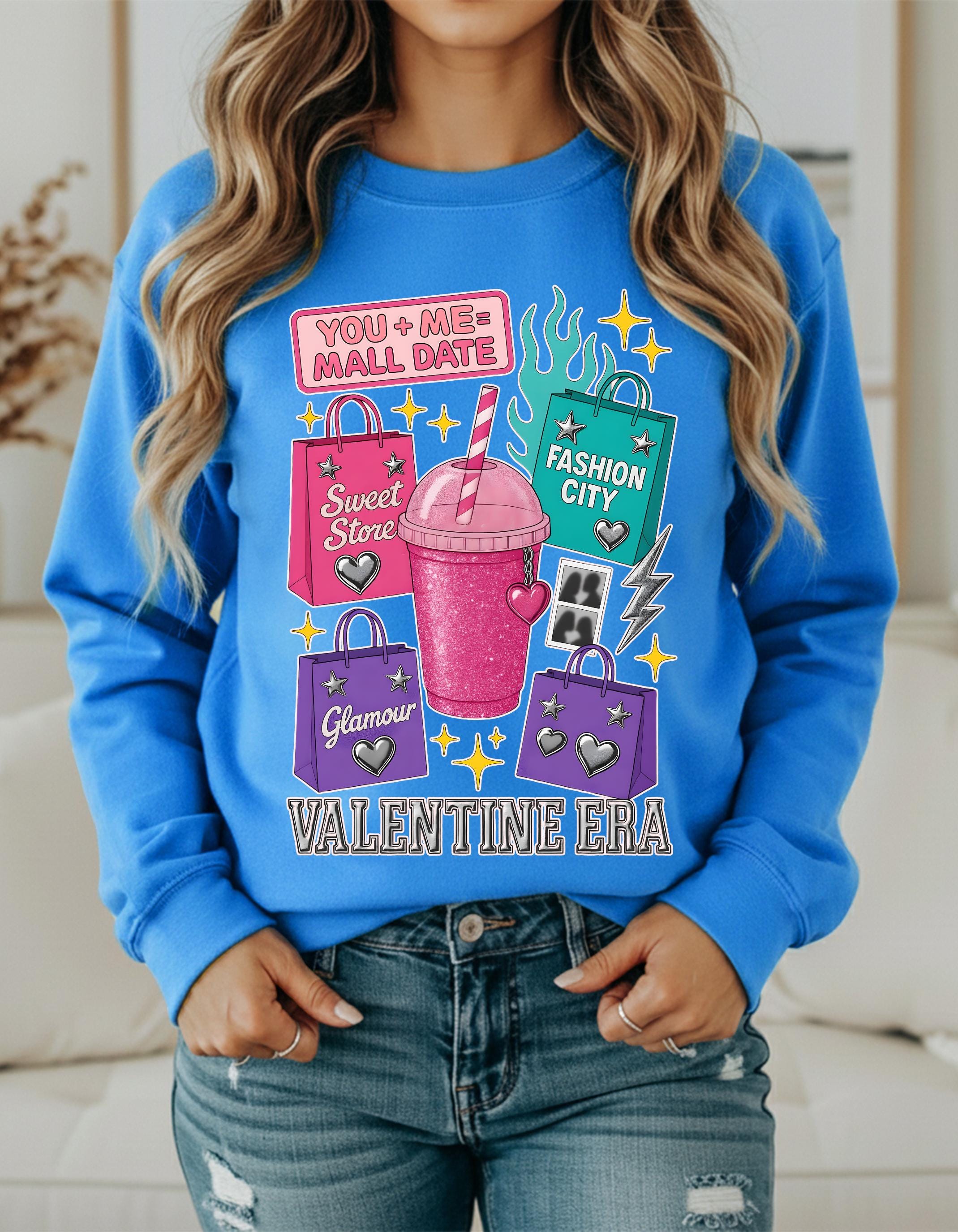 Valentine Era Graphic Sweatshirt: Retro Soda Cup, Shopping Bags