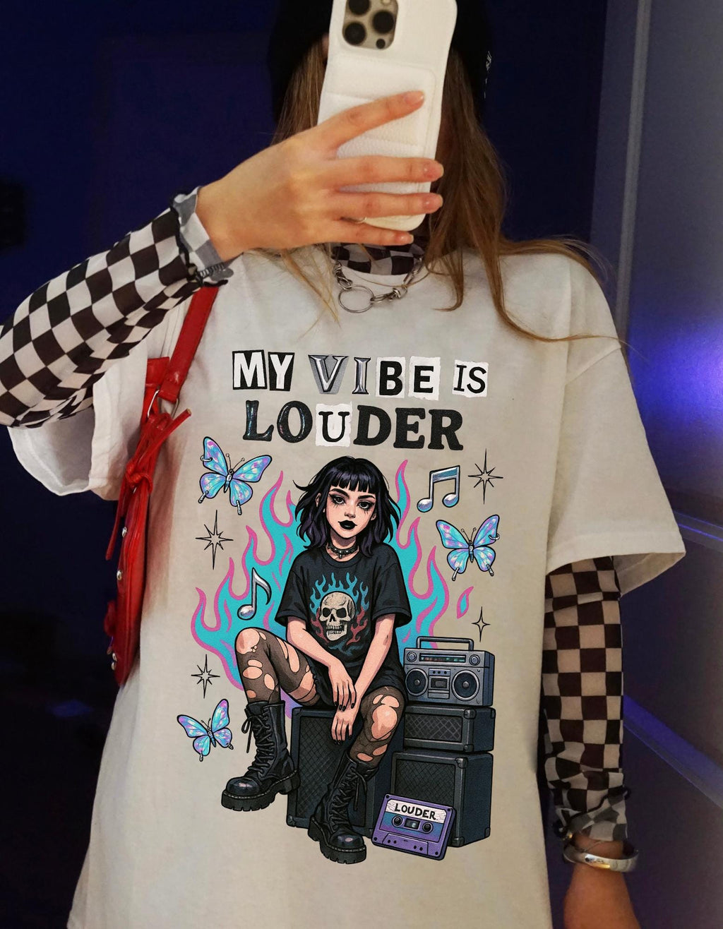 My Vibe Is Louder T-Shirt | Goth Girl, Amp & Butterflies Graphic Tee