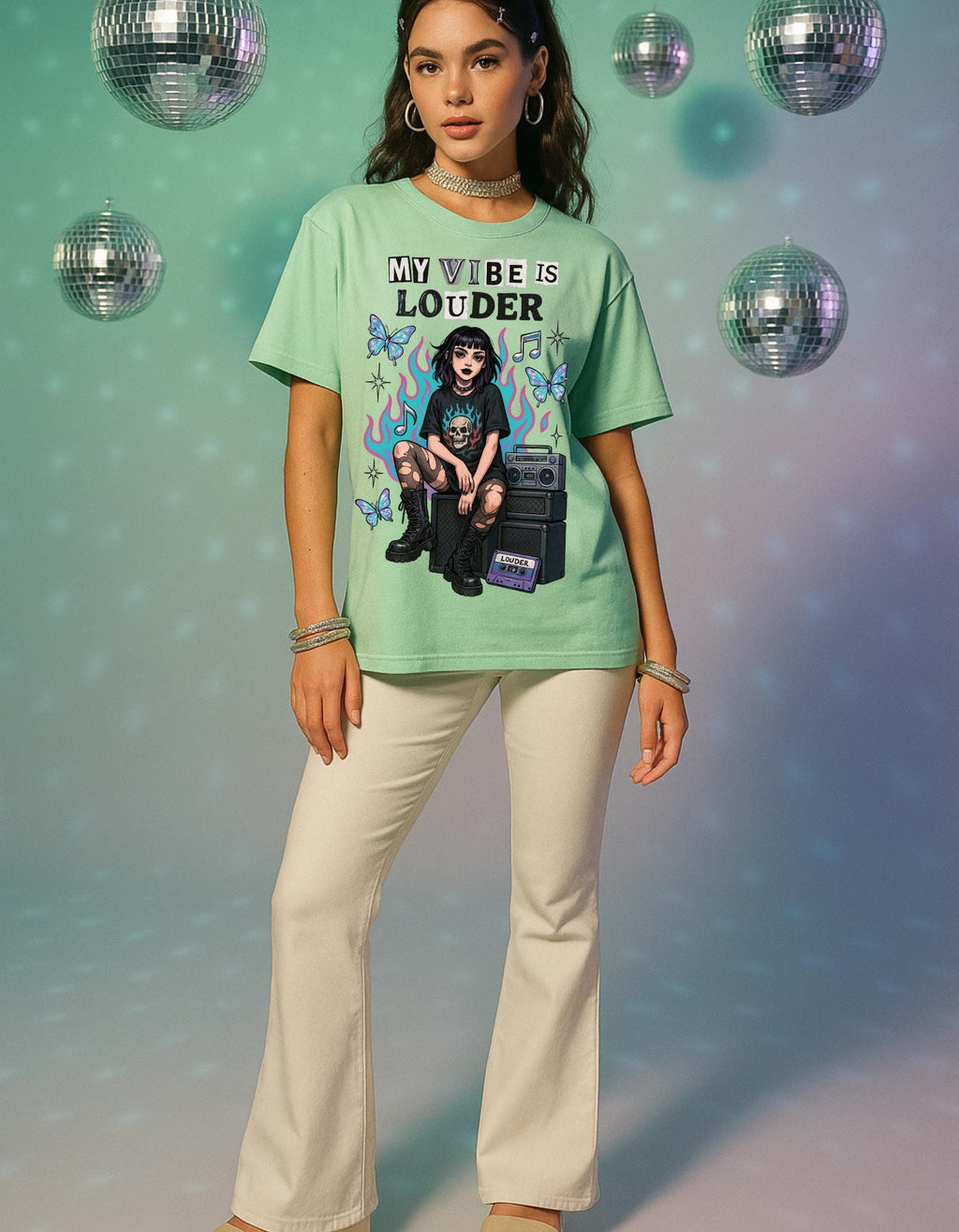 My Vibe Is Louder T-Shirt | Goth Girl, Amp & Butterflies Graphic Tee