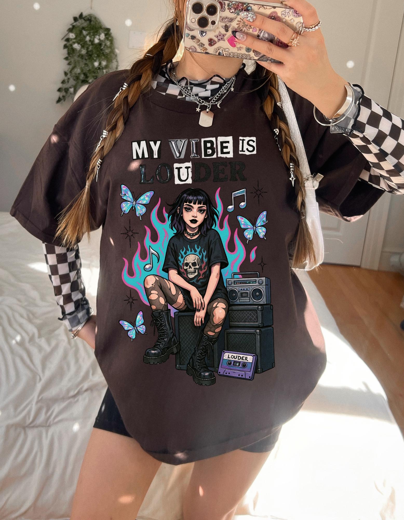 My Vibe Is Louder T-Shirt | Goth Girl, Amp & Butterflies Graphic Tee