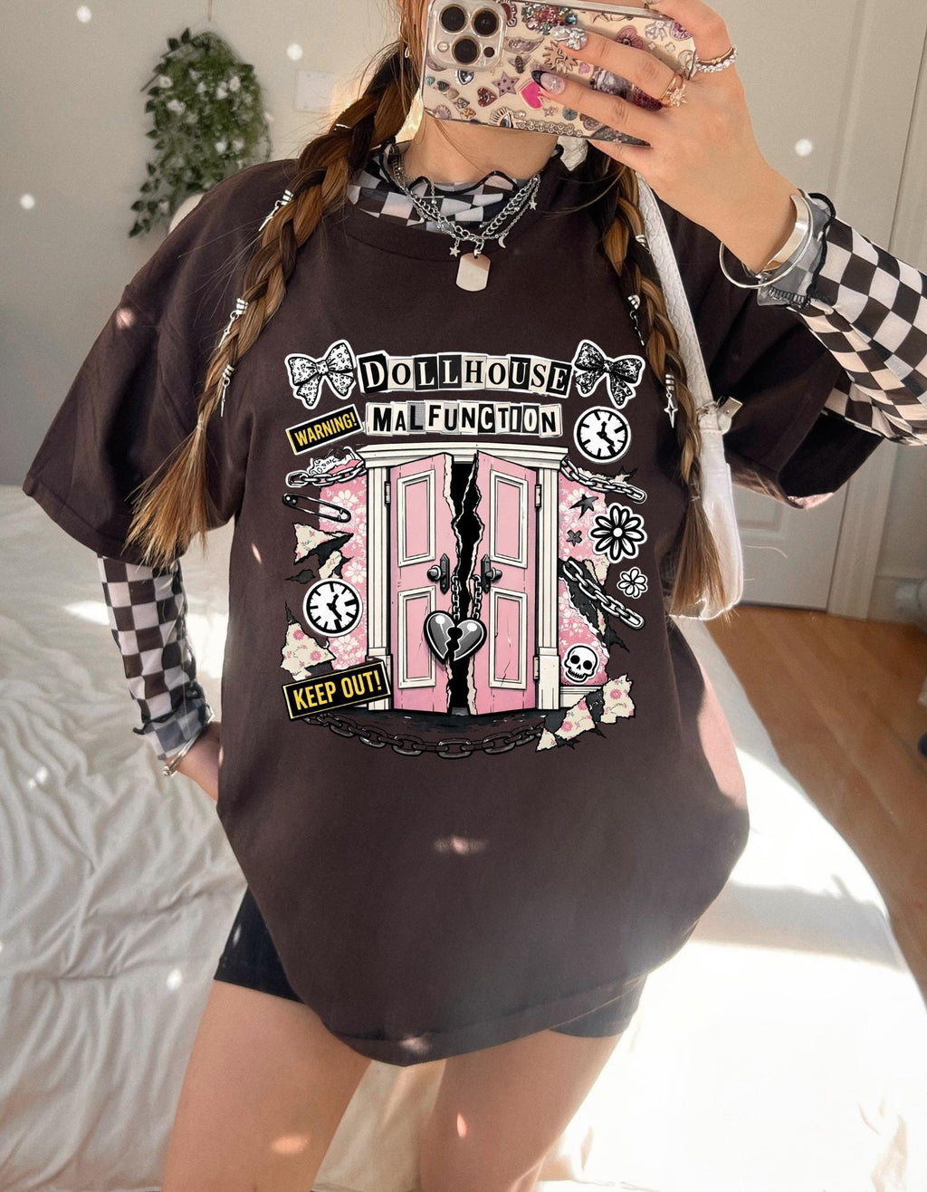 Dollhouse Malfunction T-Shirt | Pink Broken Dollhouse Illustration
