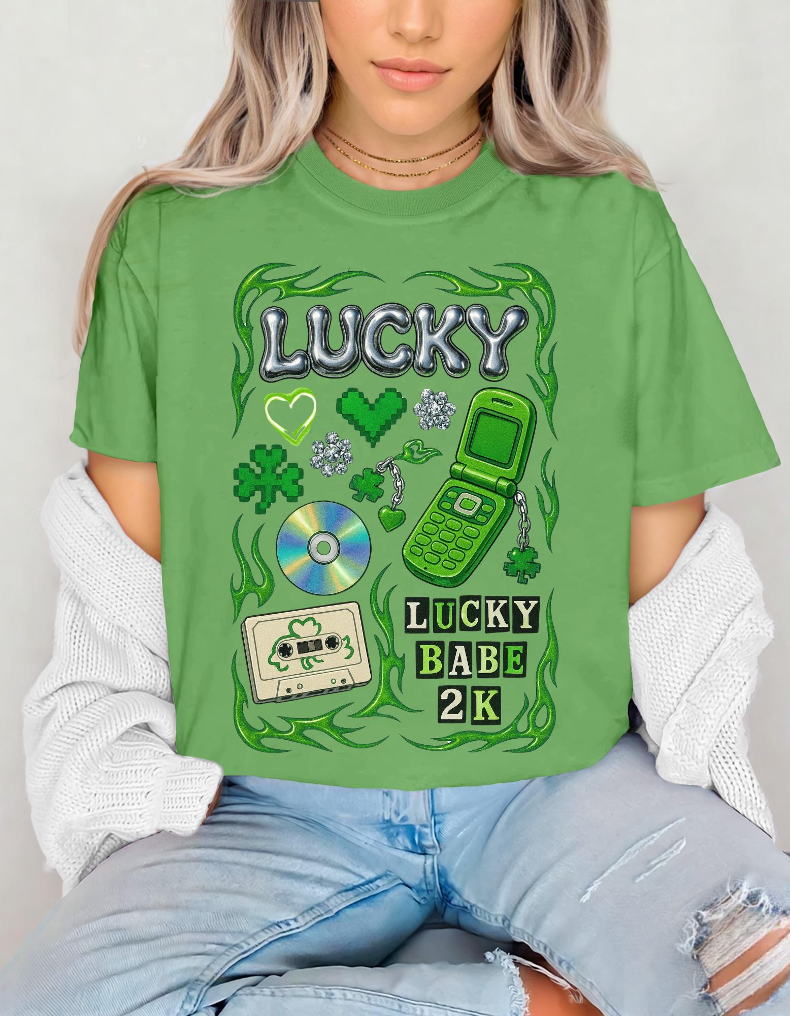 Lucky Collage T-Shirt | Y2K Cassette, Phone, Clover