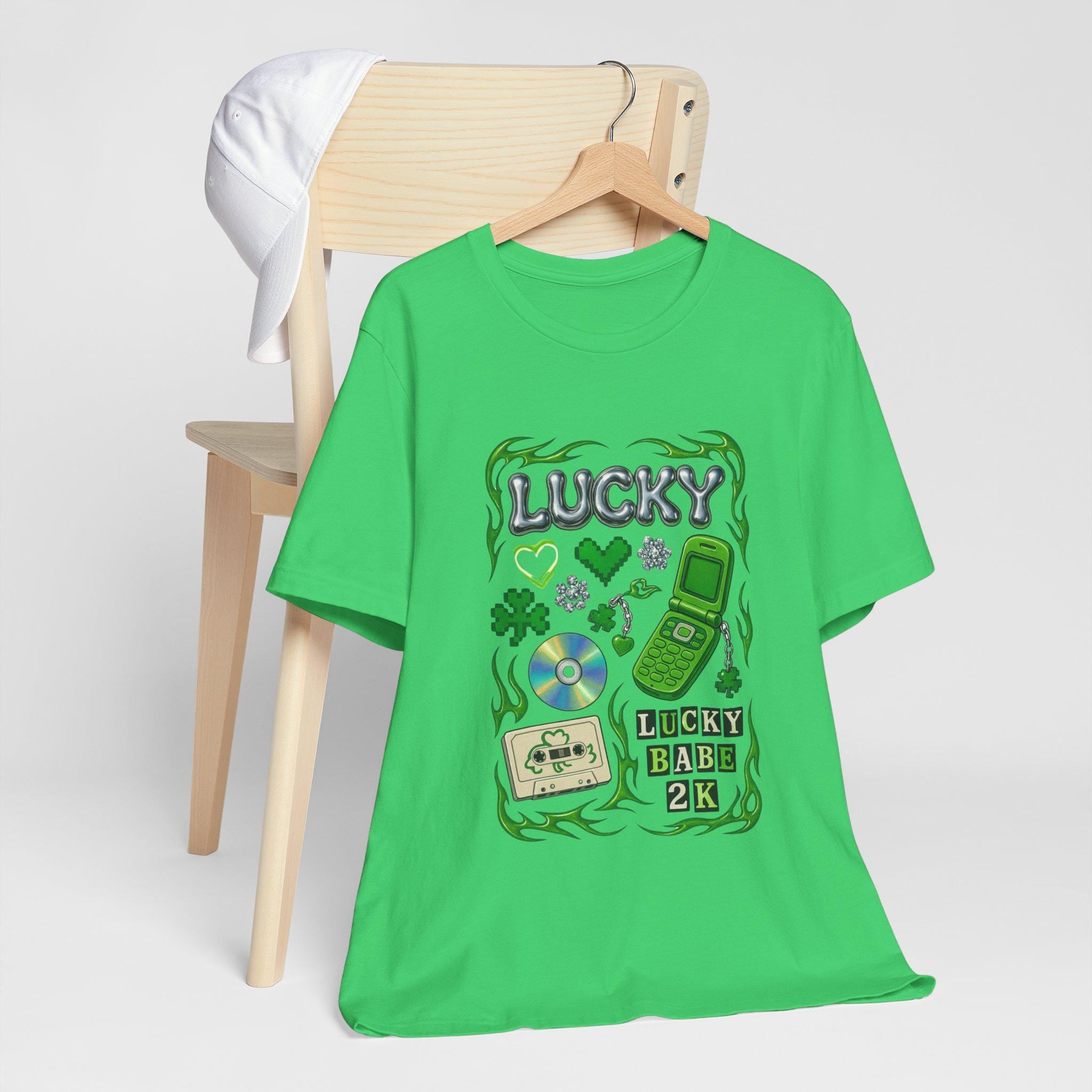 Lucky Collage T-Shirt | Y2K Cassette, Phone, Clover