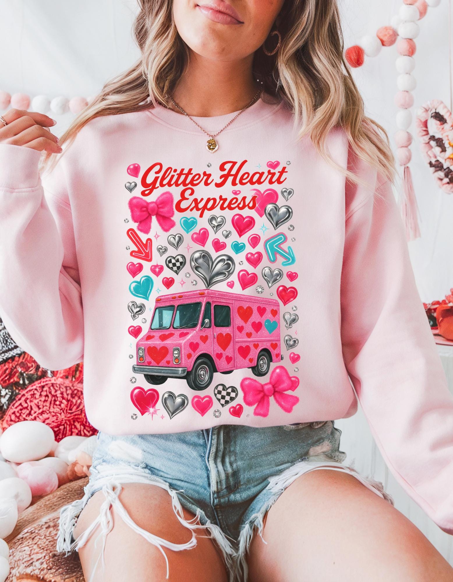 Valentine's Day Sweatshirt | Heart Van Graphic Crewneck
