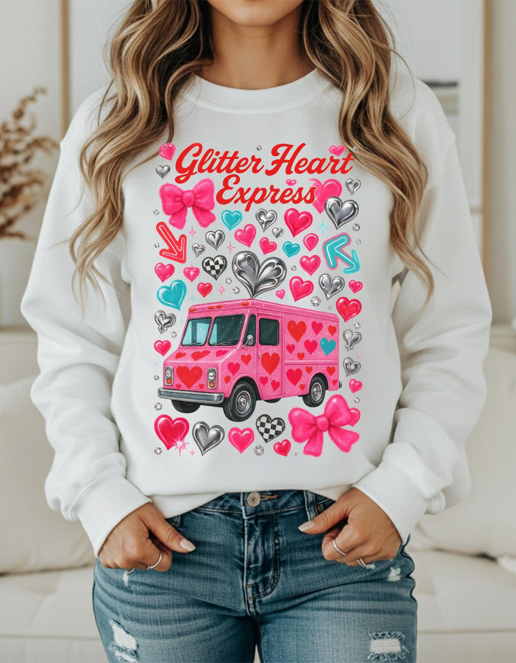 Valentine's Day Sweatshirt | Heart Van Graphic Crewneck