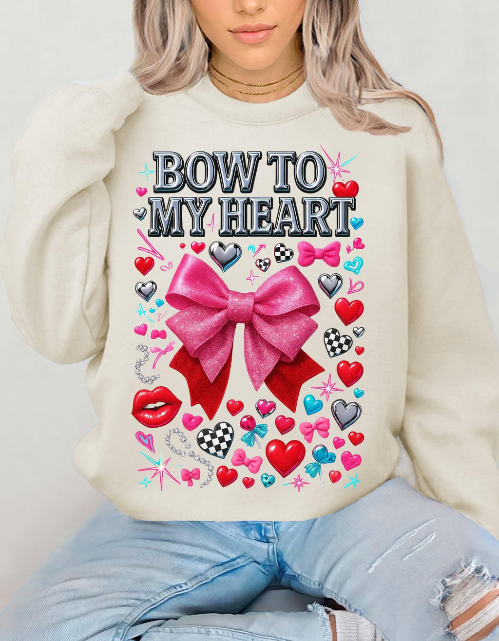 Pink Bow to My Heart Sweatshirt | Valentine's Day Graphic