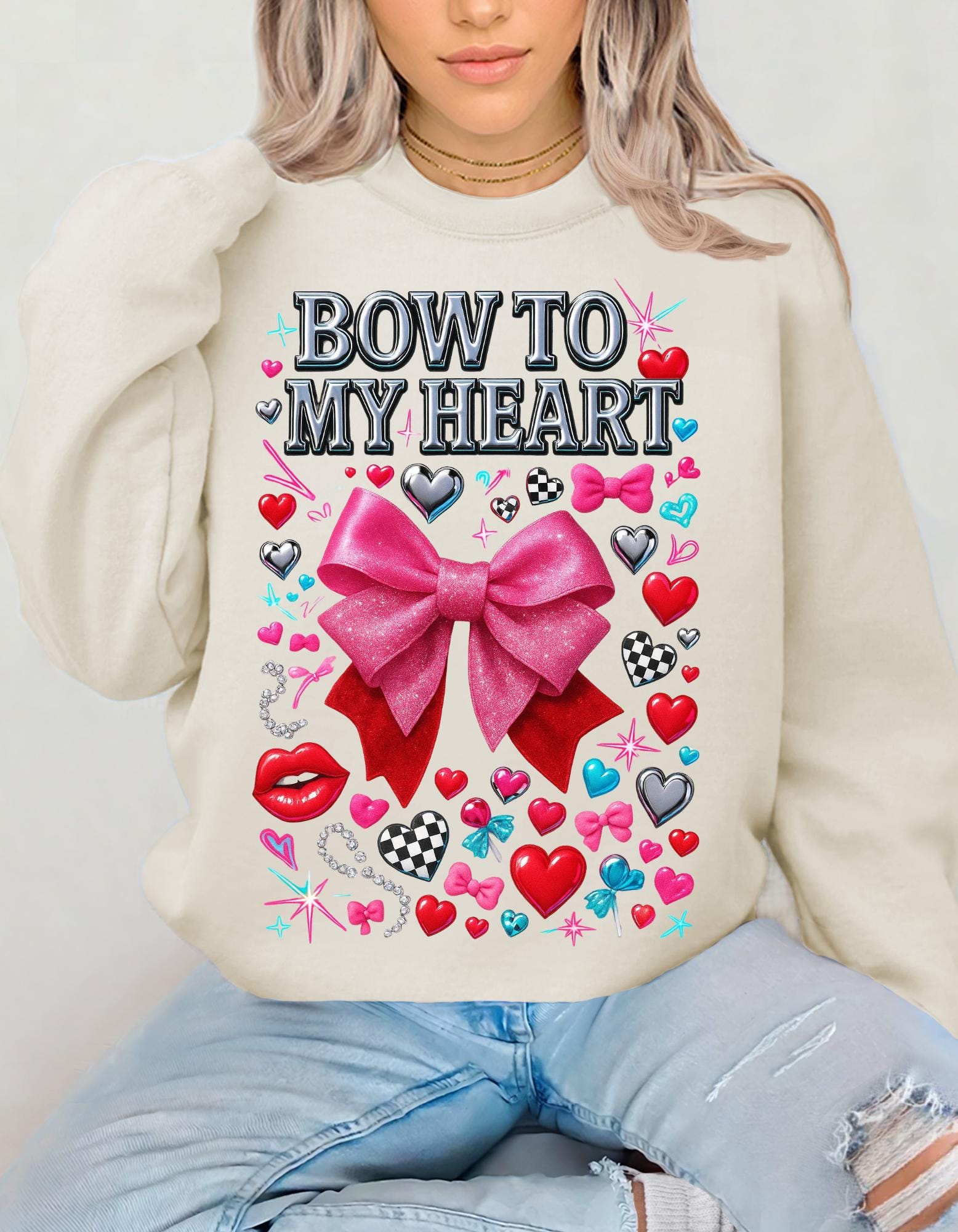 Pink Bow to My Heart Sweatshirt | Valentine's Day Graphic