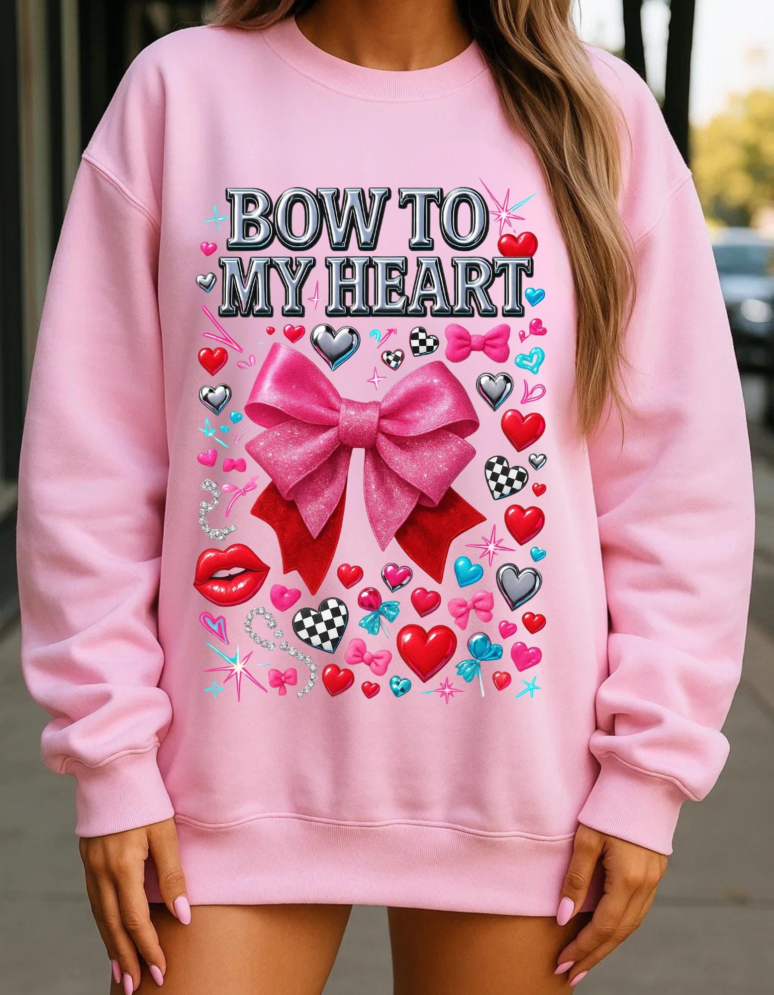 Pink Bow to My Heart Sweatshirt | Valentine's Day Graphic