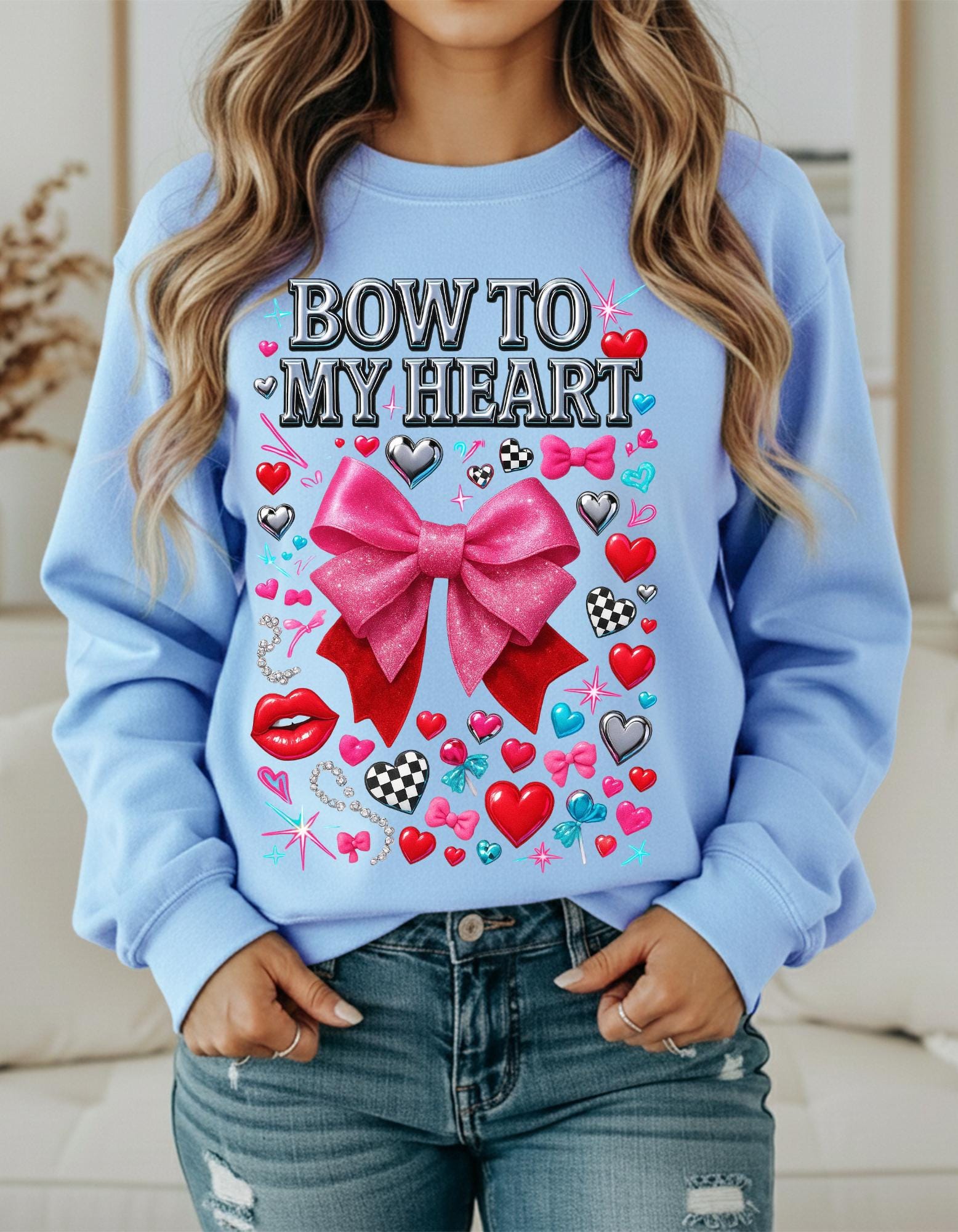 Pink Bow to My Heart Sweatshirt | Valentine's Day Graphic