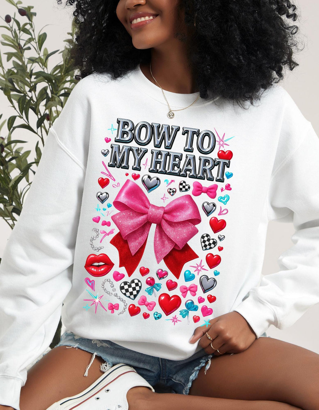 Pink Bow to My Heart Sweatshirt | Valentine's Day Graphic
