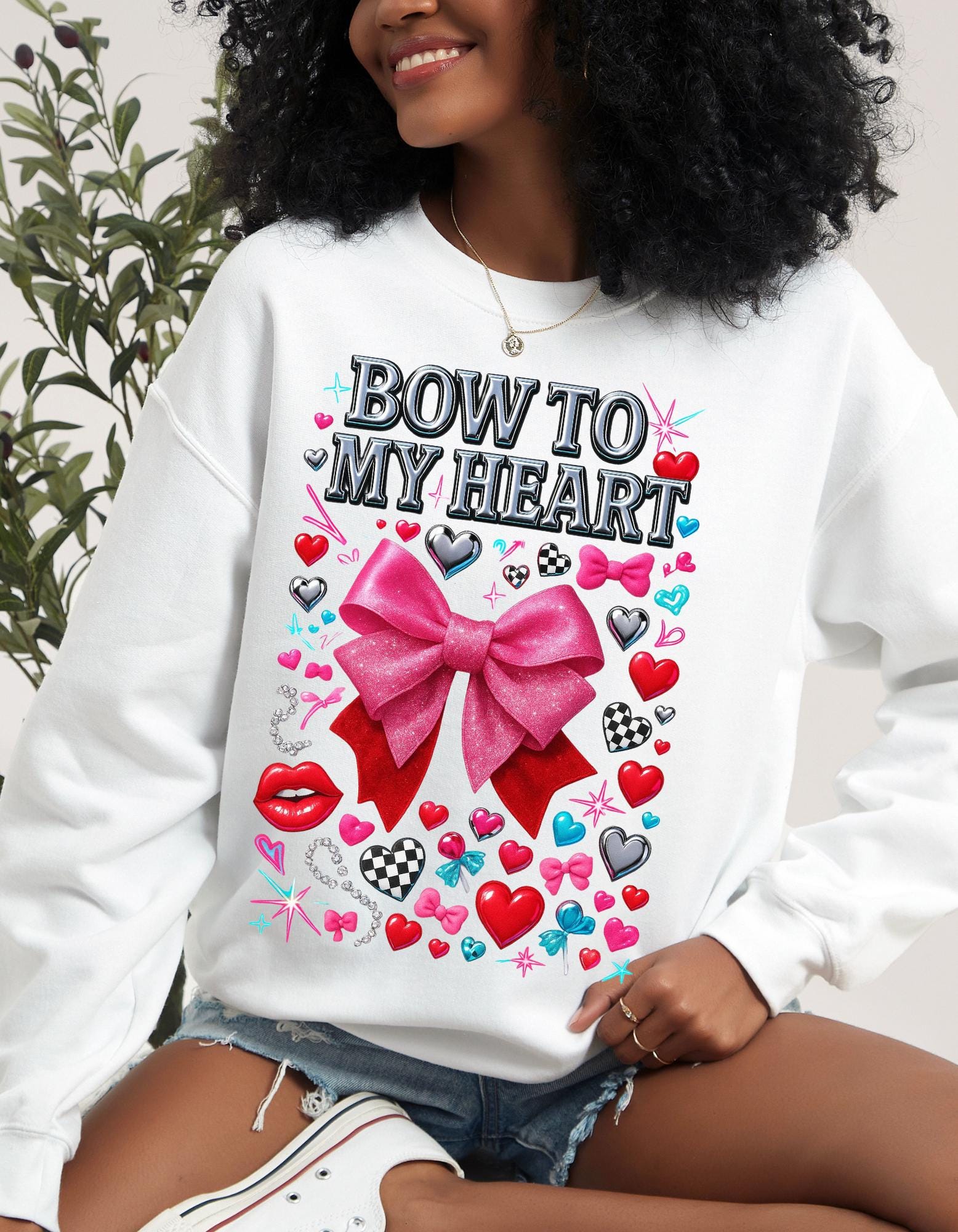 Pink Bow to My Heart Sweatshirt | Valentine's Day Graphic