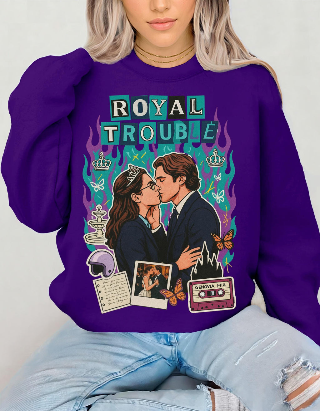 Royal Trouble Crewneck Sweatshirt | Retro Romance Collage